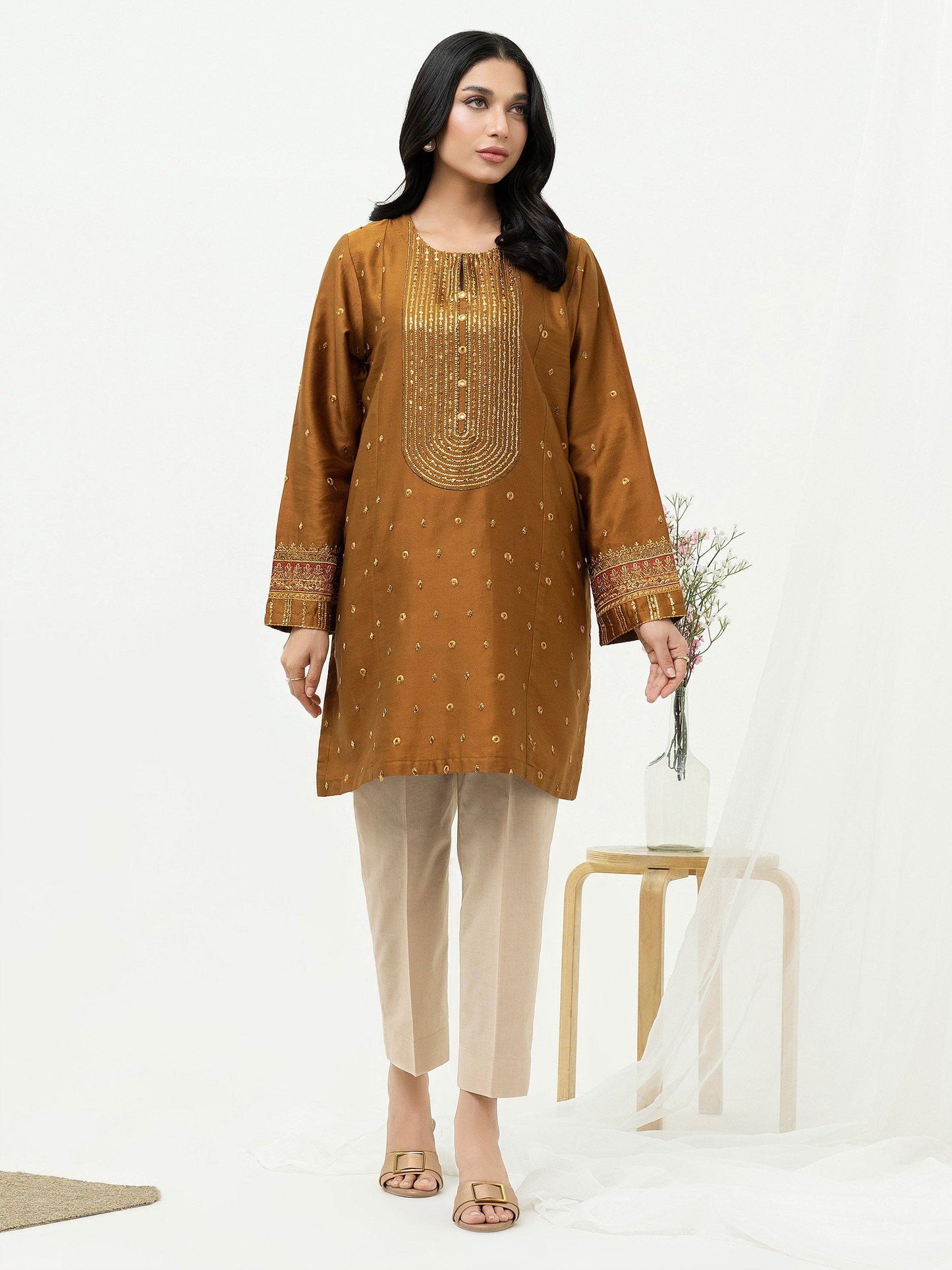 Satin Shirt-Embroidered (Pret)