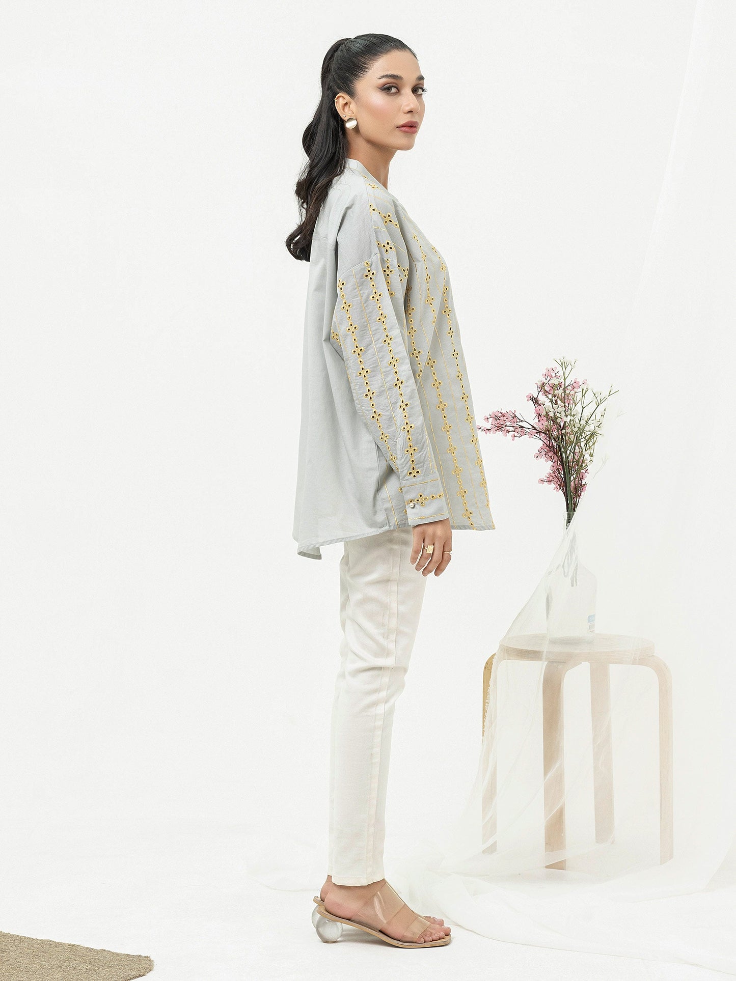 Cambric Kurti- Embroidered (Pret)