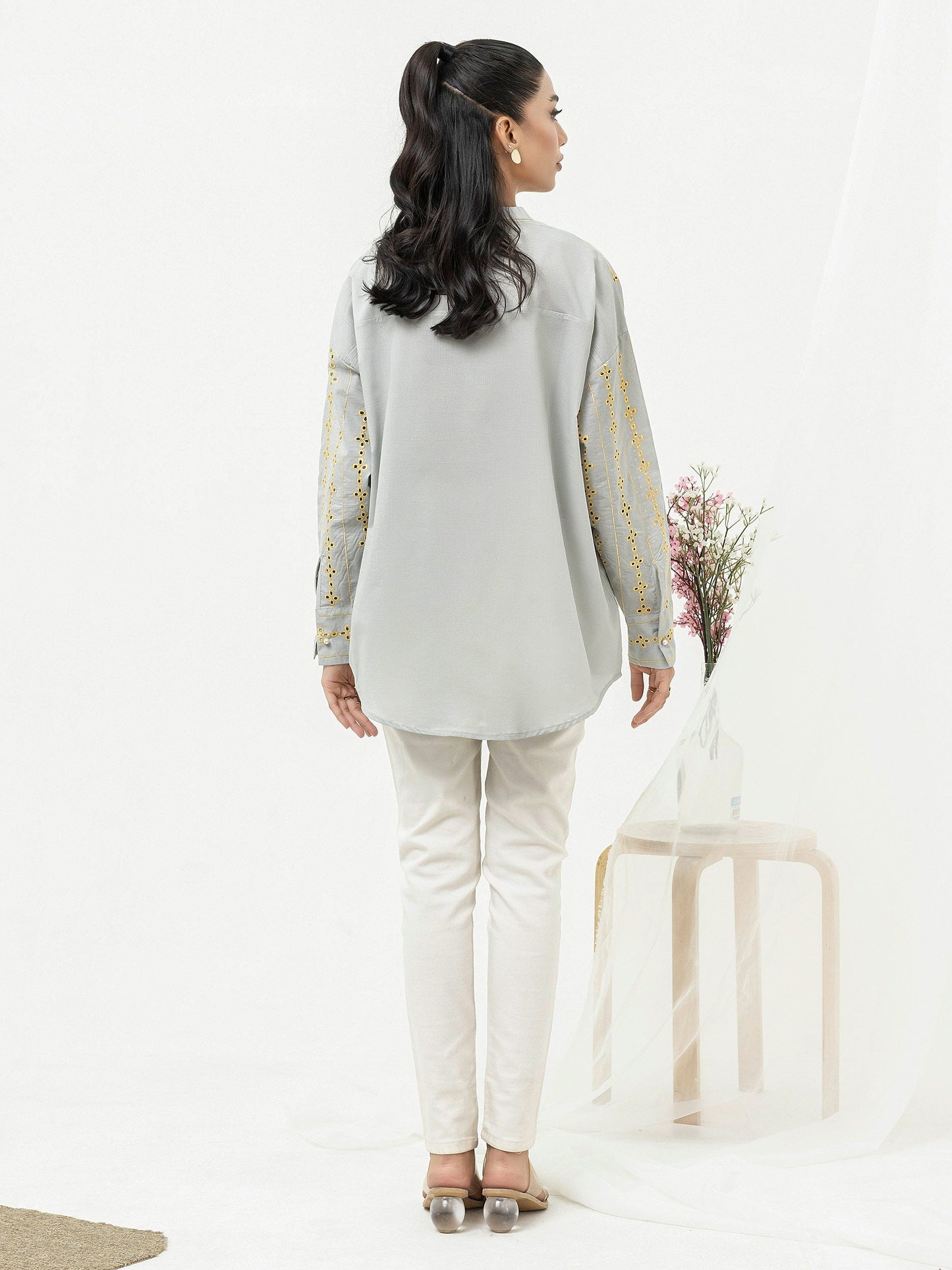 Cambric Kurti- Embroidered (Pret)