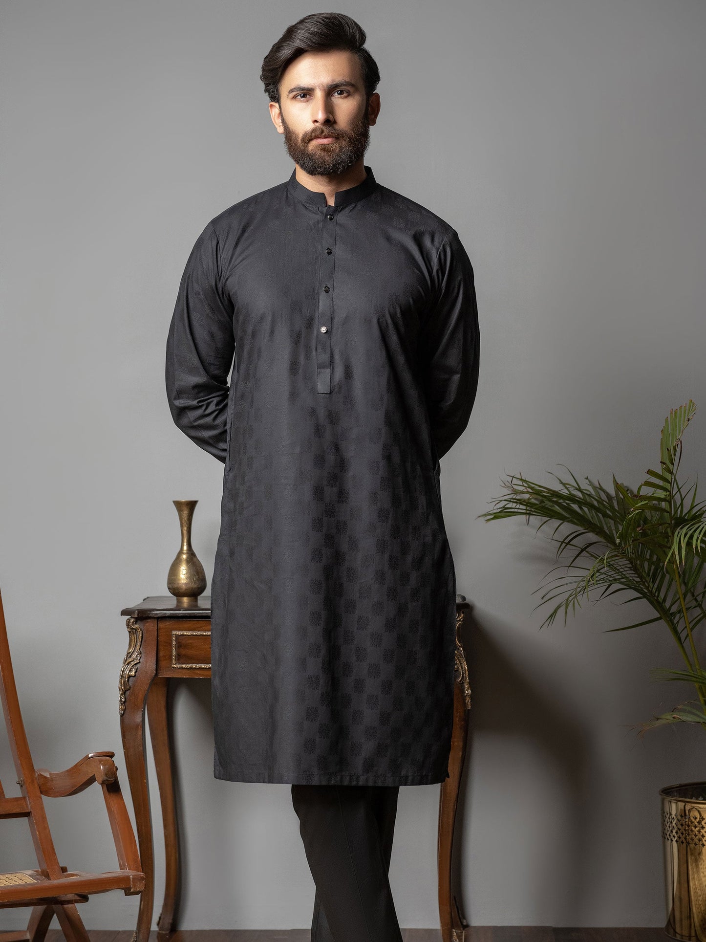 Self Jacquard Kurta