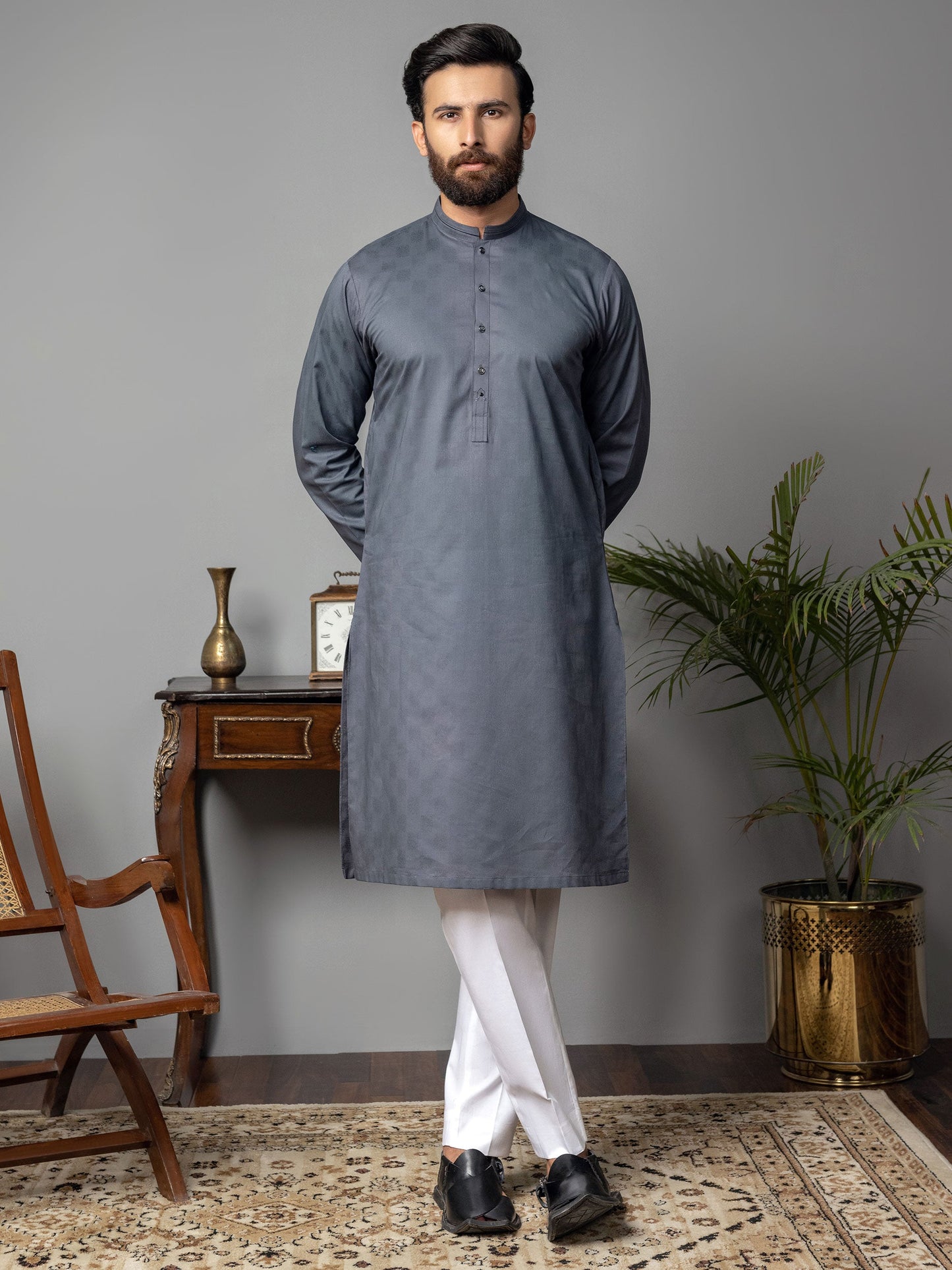 Self Jacquard Kurta