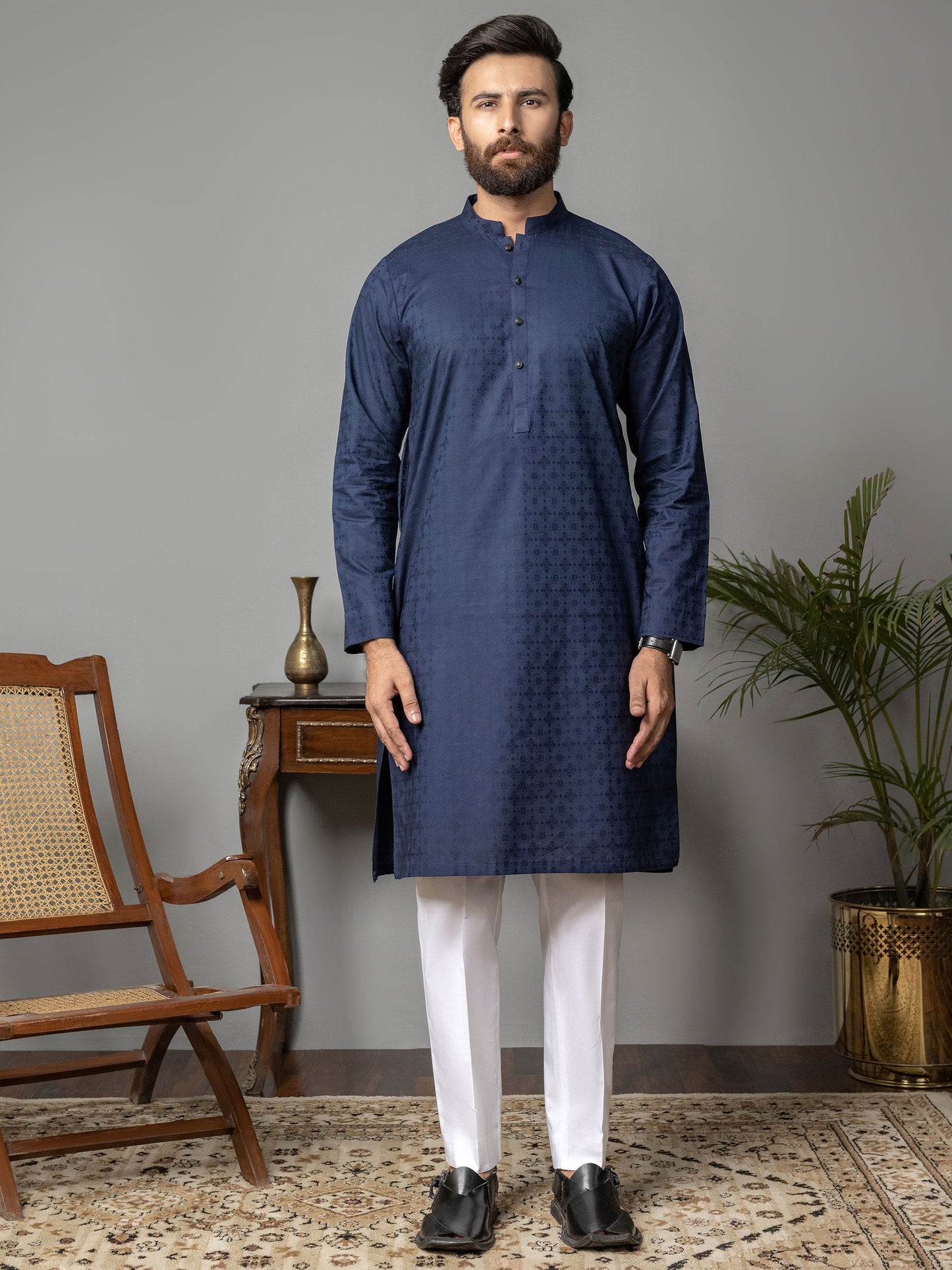 Self Jacquard Kurta