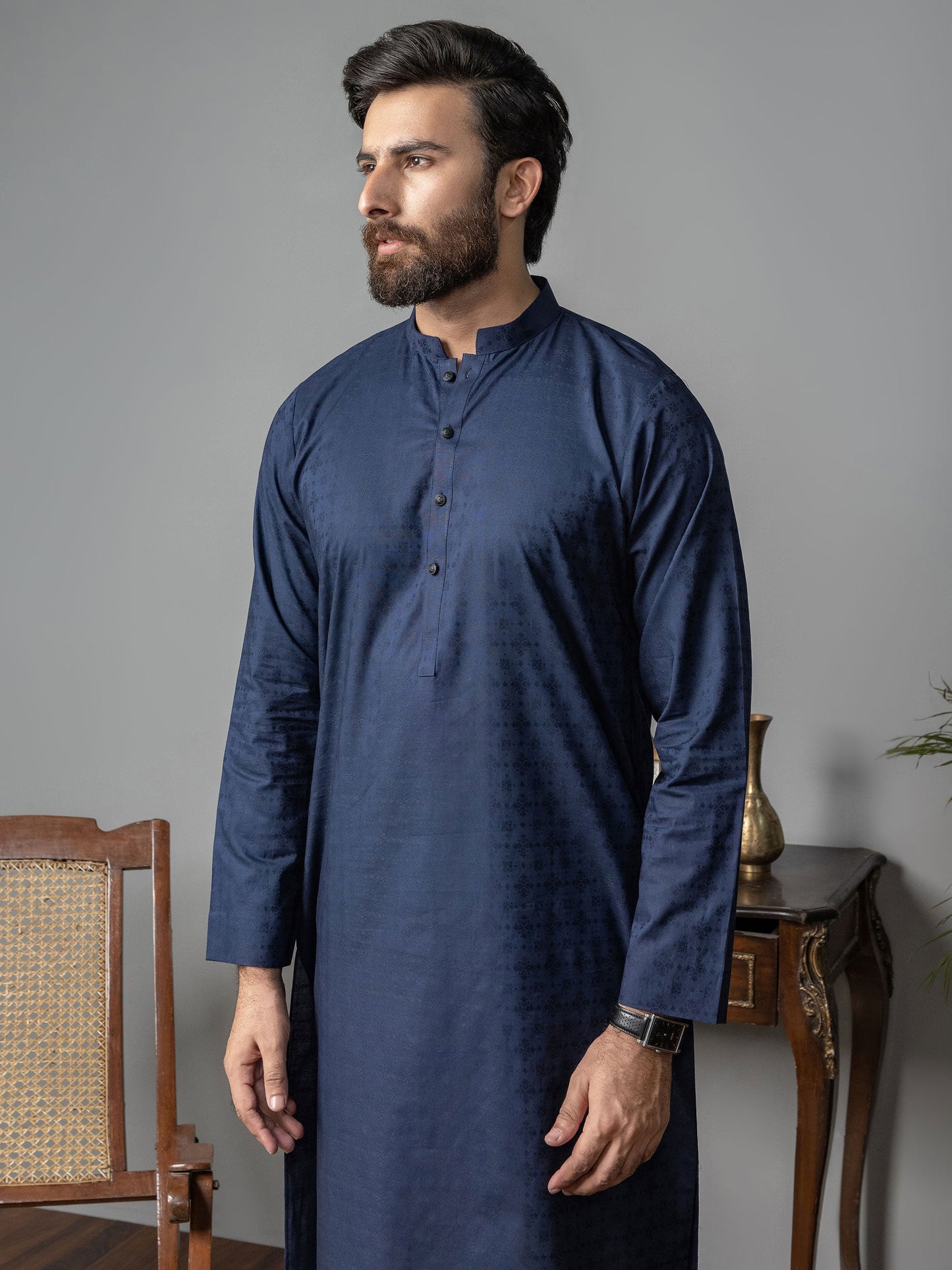 Self Jacquard Kurta