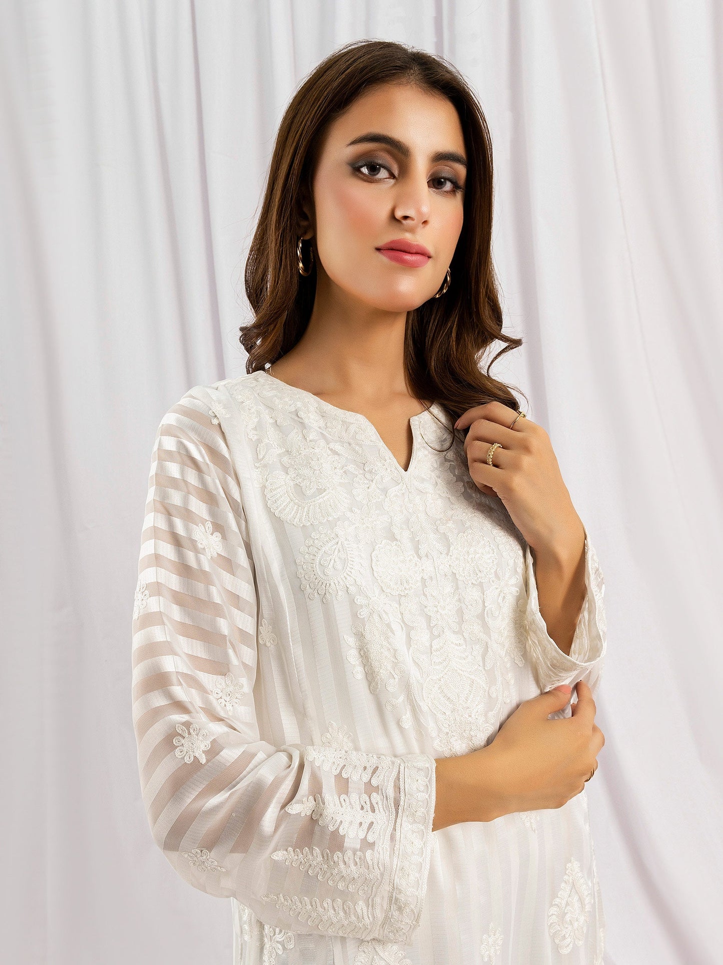 Chiffon Shirt-Embroidered(Pret)