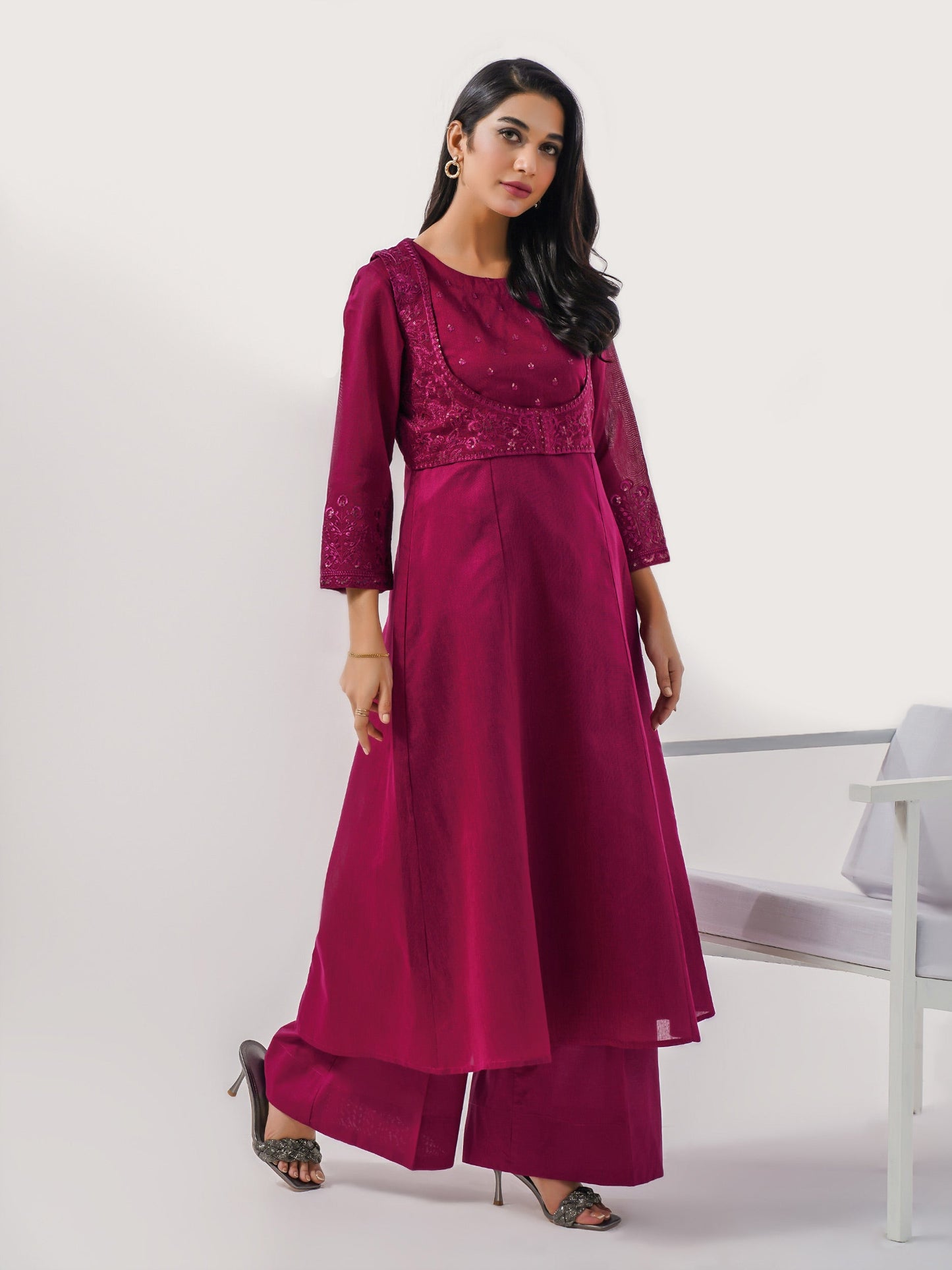 2 Piece Cotton Net Suit-Embroidered (Pret)