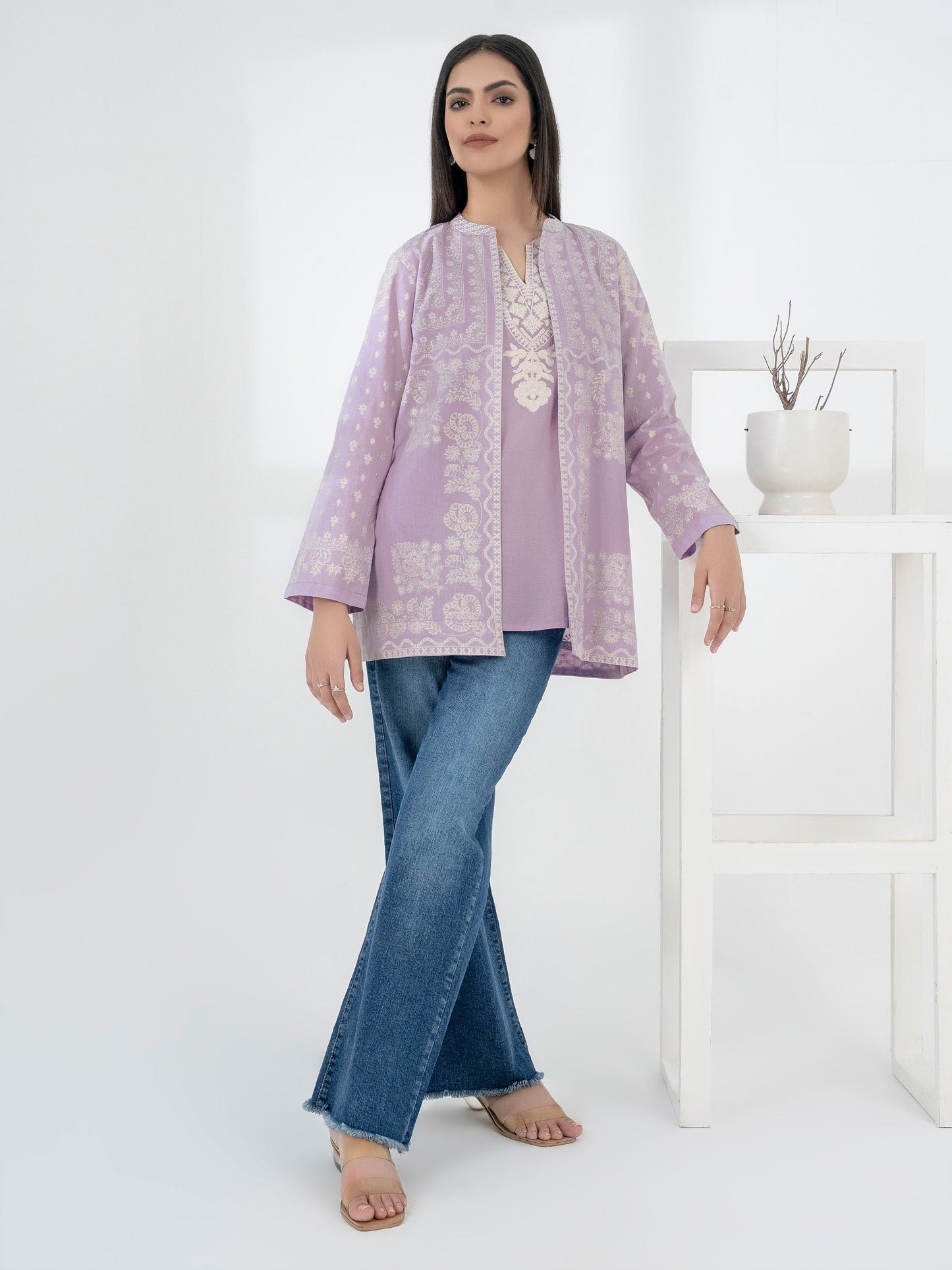 Lawn Cardigan With Slip-Embroidered (Pret)