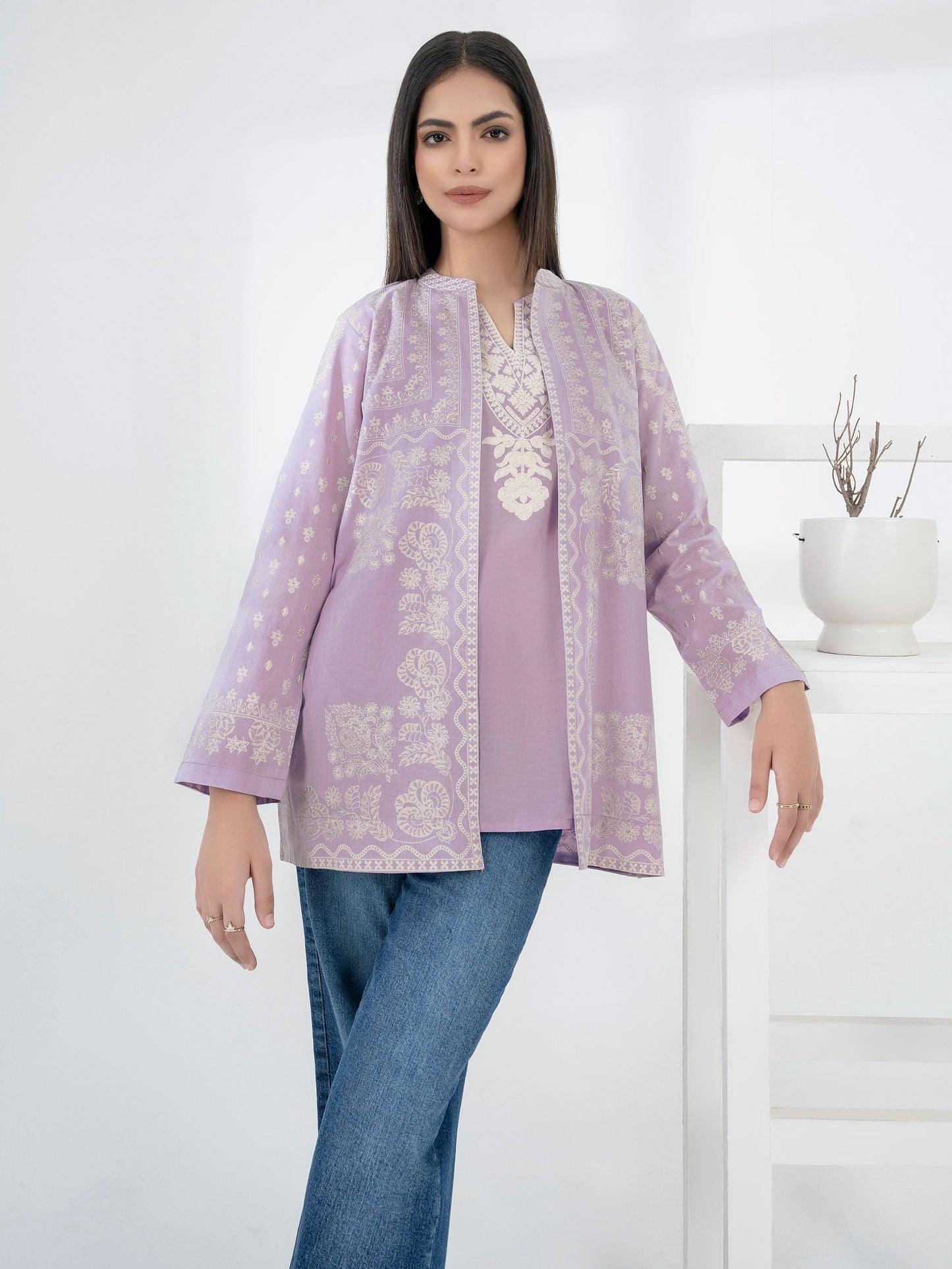 Lawn Cardigan With Slip-Embroidered (Pret)