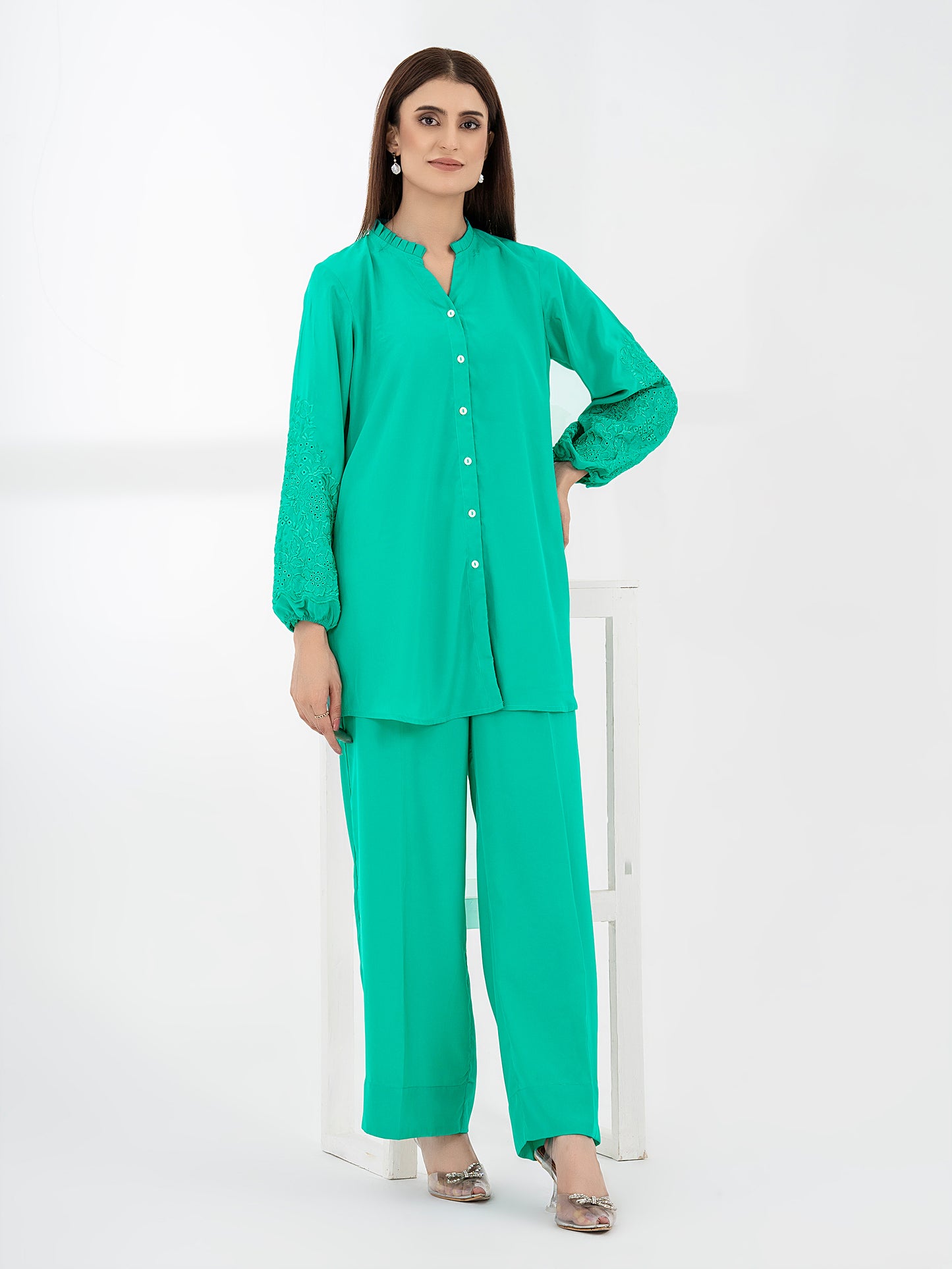 Raw Silk Co-Ord Set-Embroidered (Pret)