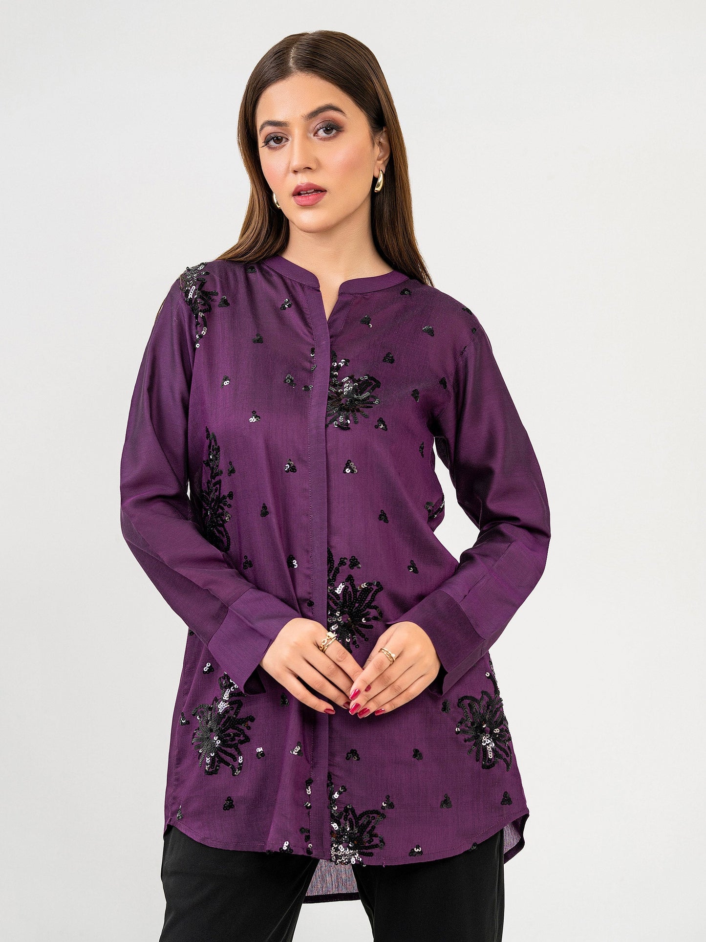 Raw Silk Kurti-Embroidered (Pret)