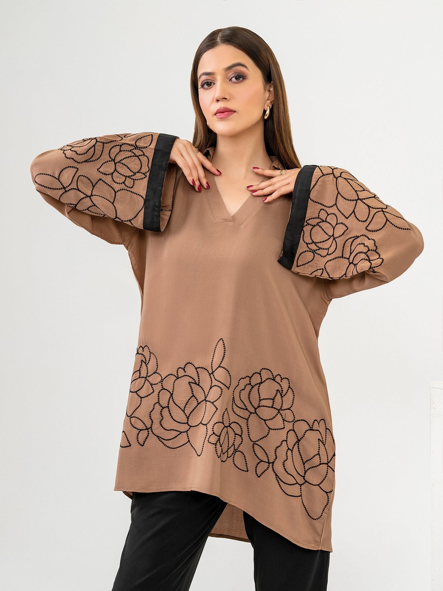 Raw Silk Kurti-Embroidered (Pret)