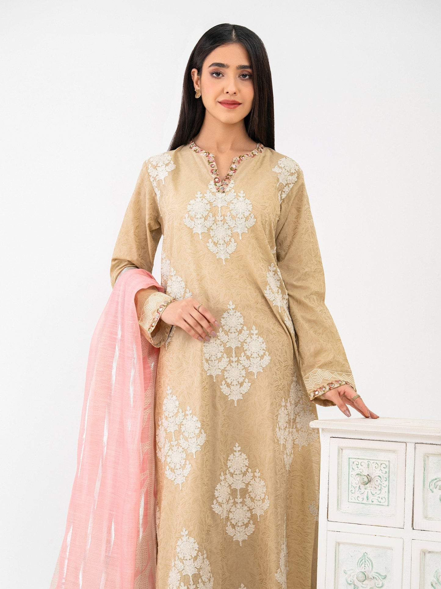 2 Piece Jacquard Suit-Embroidered (Pret)