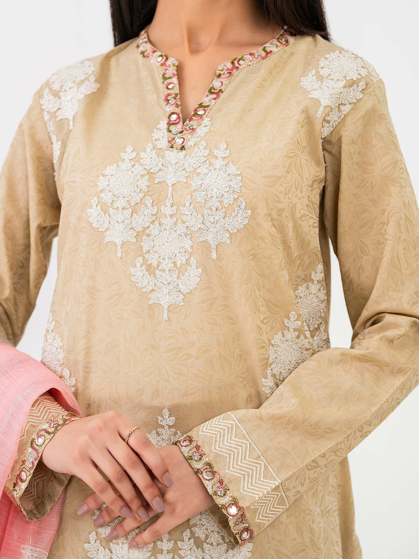 2 Piece Jacquard Suit-Embroidered (Pret)