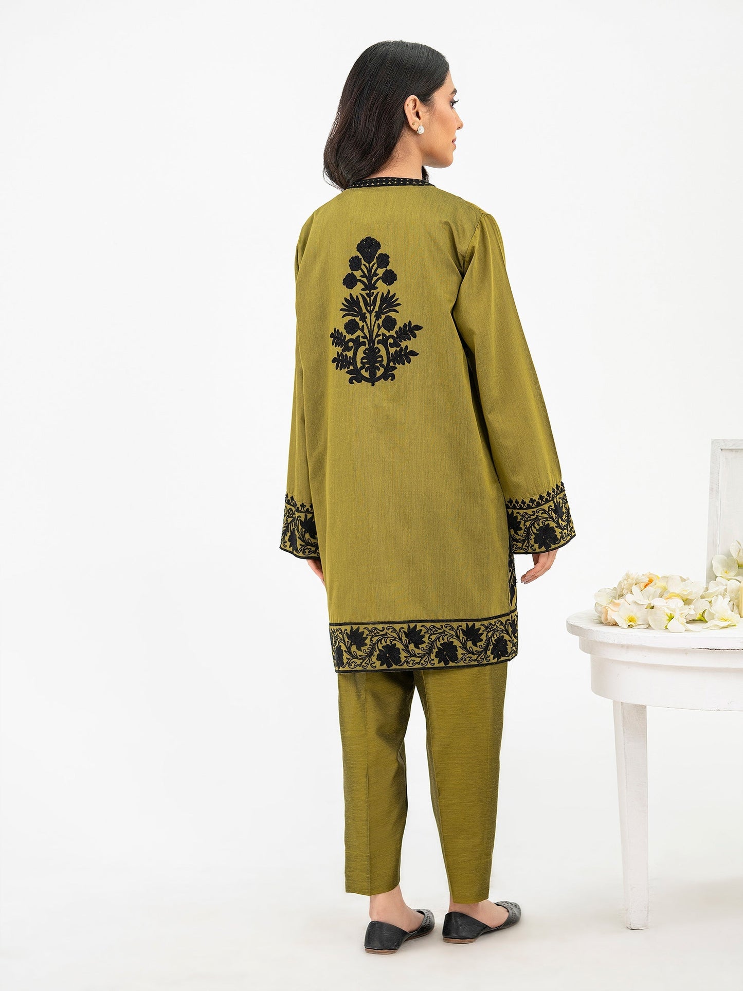 3 Piece Raw Silk Suit-Embroidered (Pret)