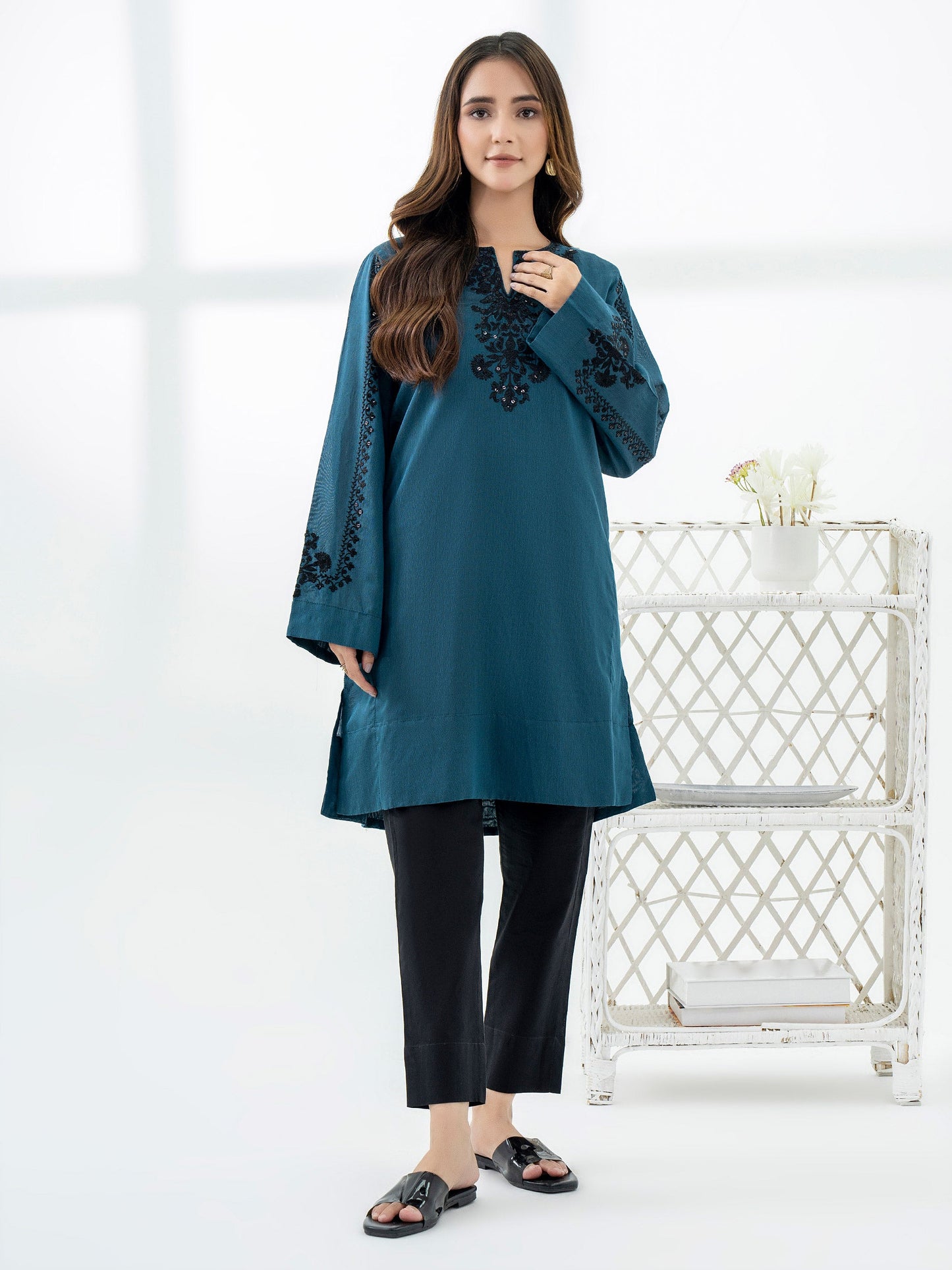 Raw Silk Kurti-Embroidered (Pret)