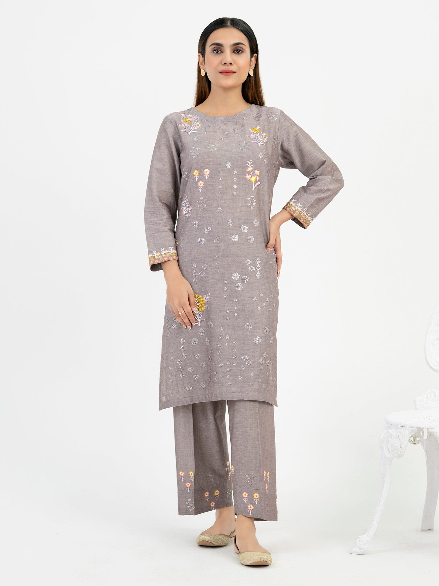 2 Piece Yarn Dyed Suit-Embroidered (Pret)