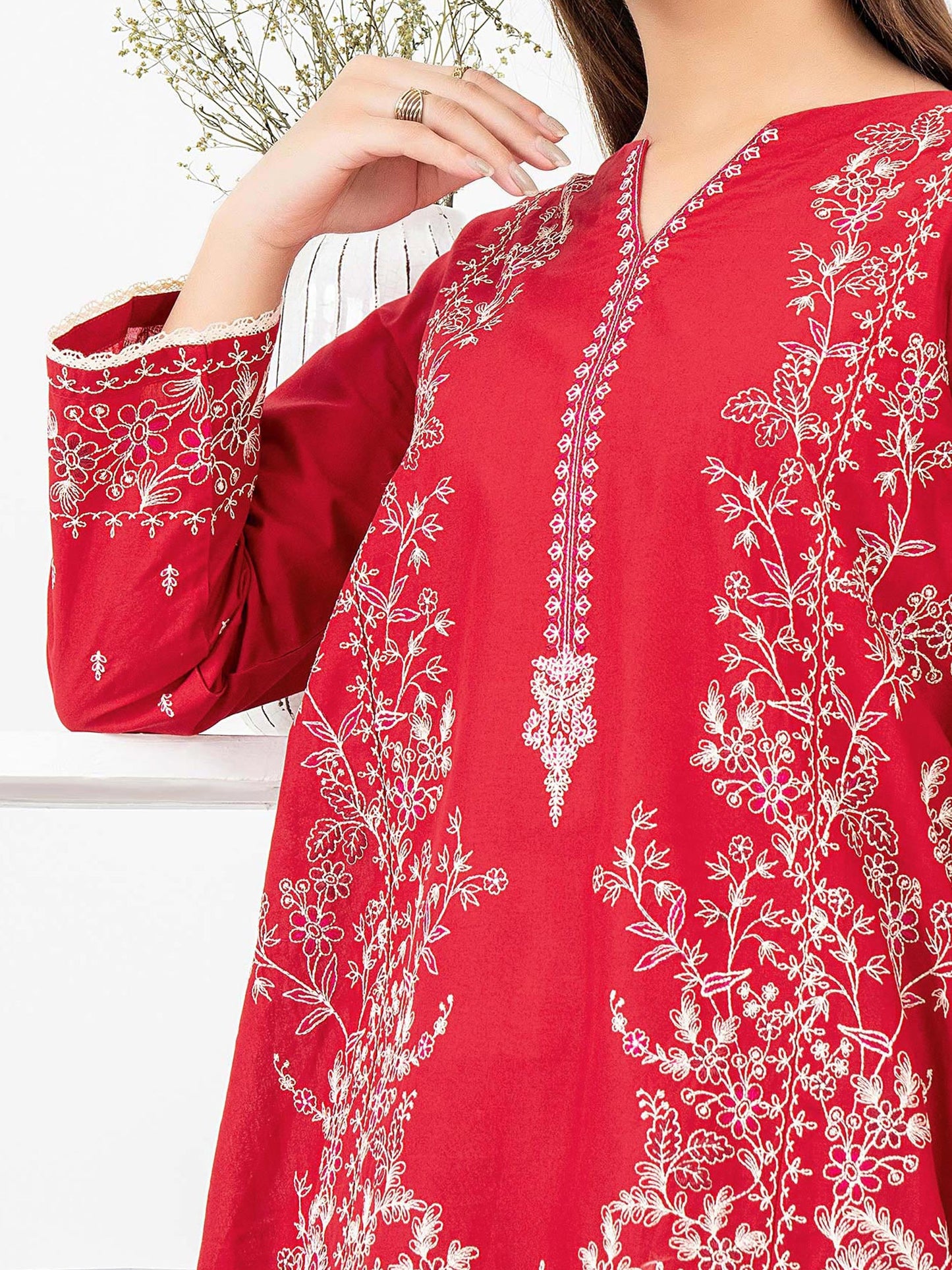 Cambric Kurti-Embroidered (Pret)