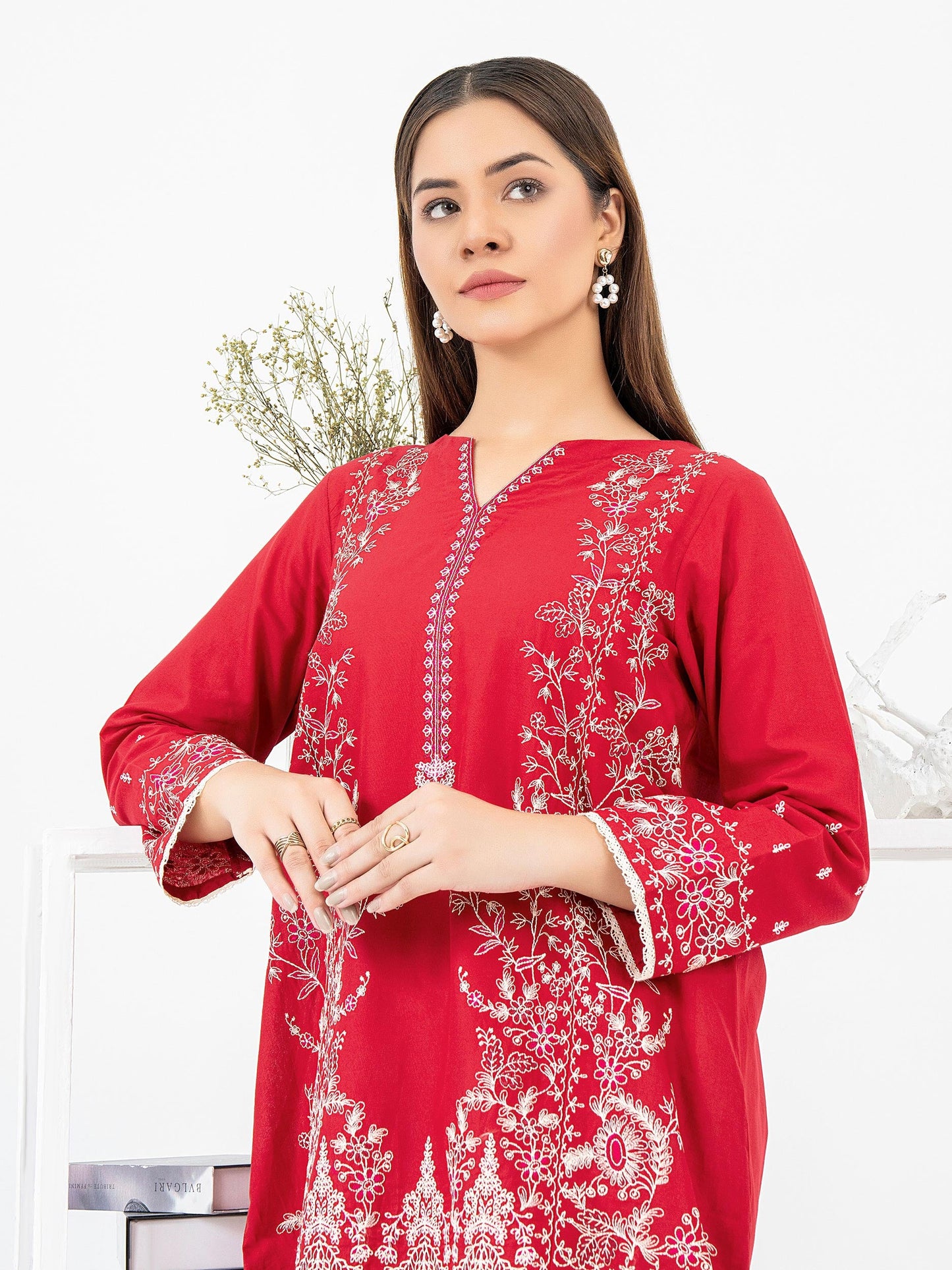 Cambric Kurti-Embroidered (Pret)