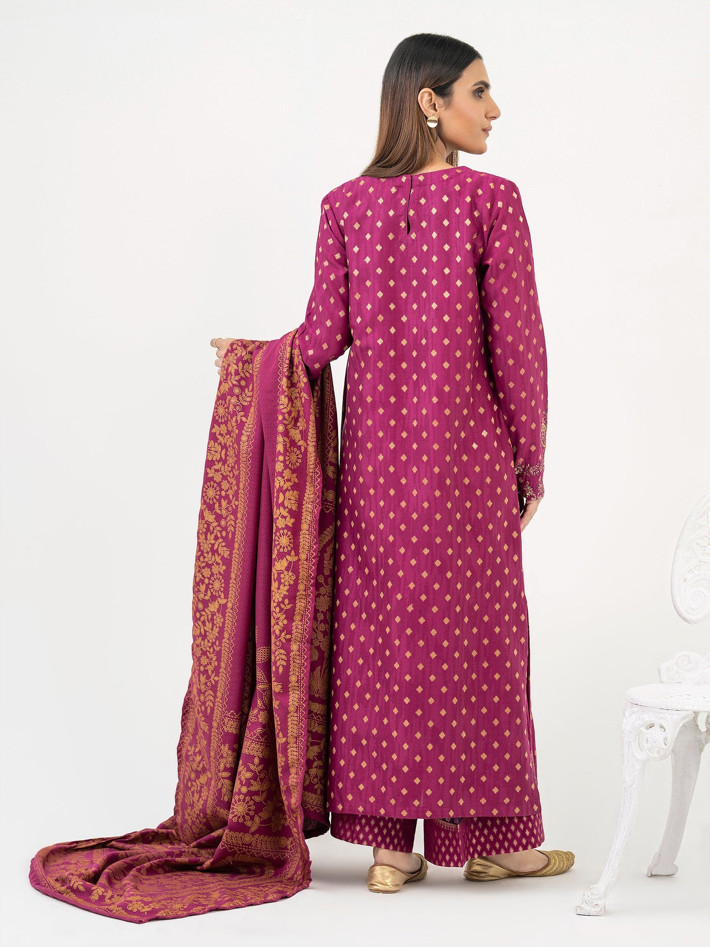 3 Piece Jacquard Suit-Embroidered (Pret)