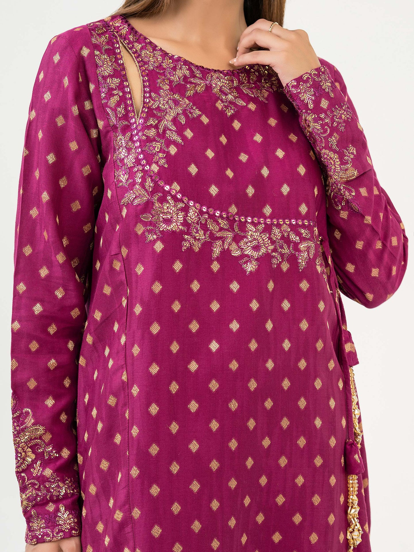 3 Piece Jacquard Suit-Embroidered (Pret)