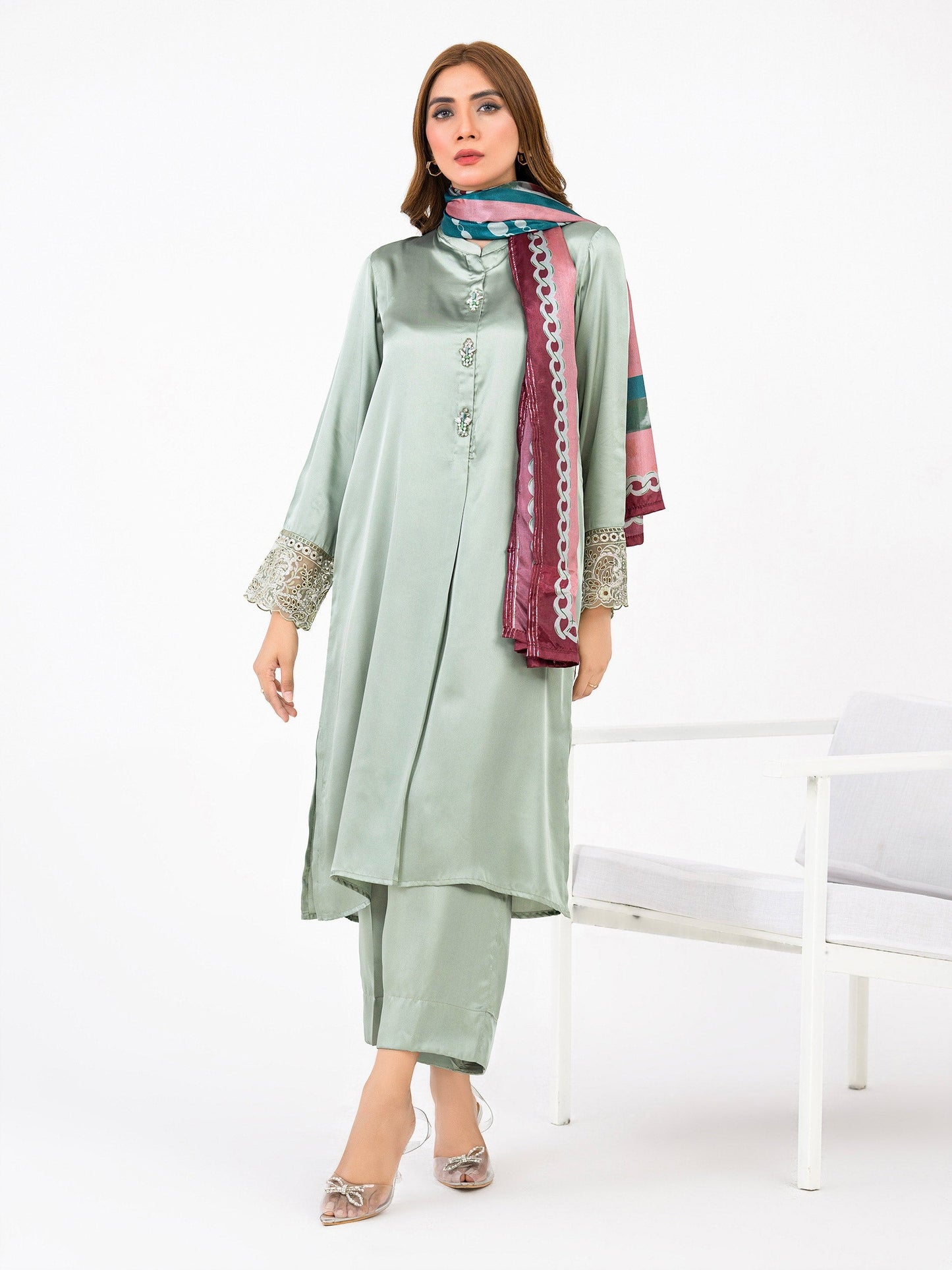 3 Piece Silk Suit-Embroidered(Pret)