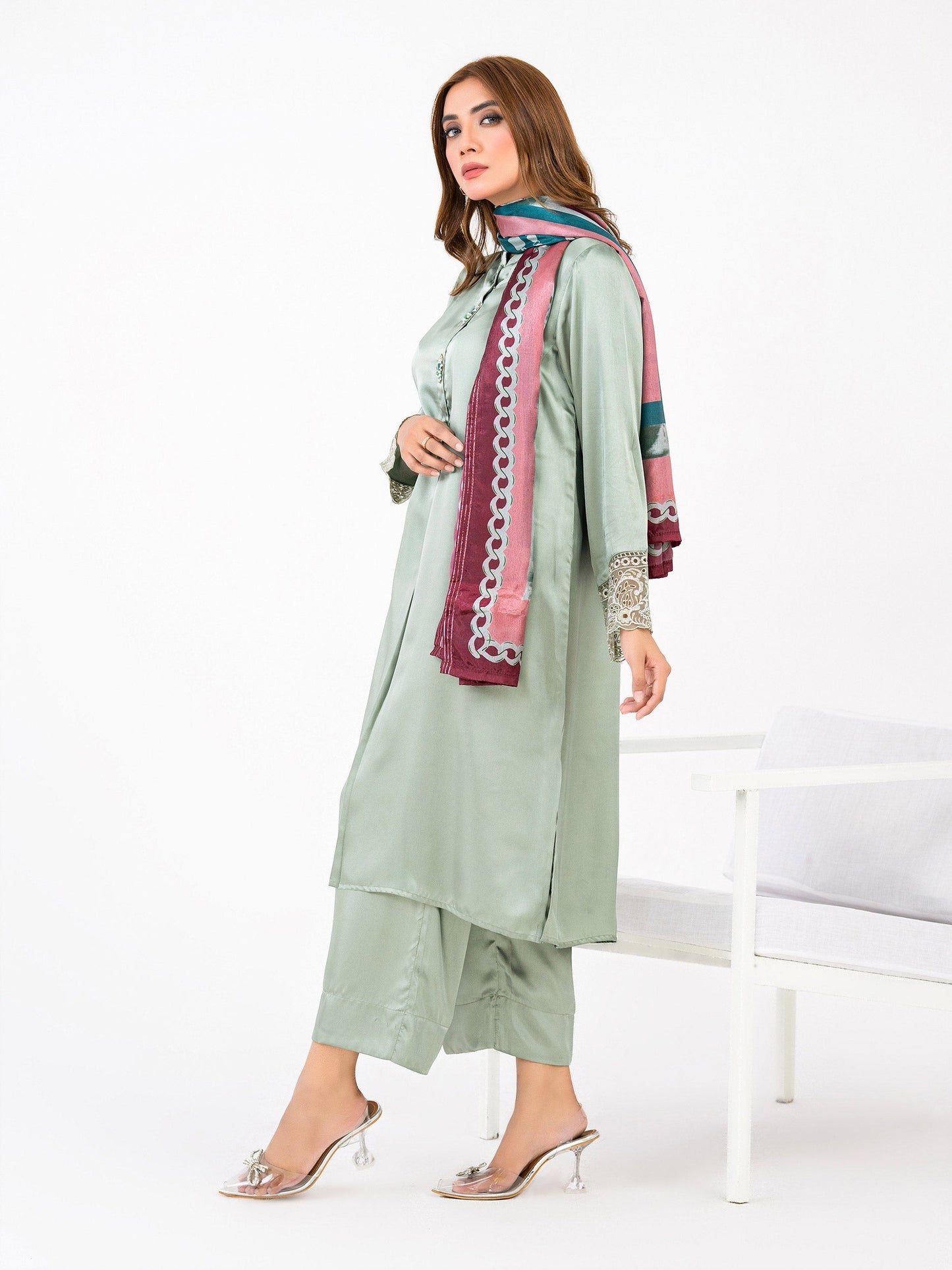 3 Piece Silk Suit-Embroidered(Pret)