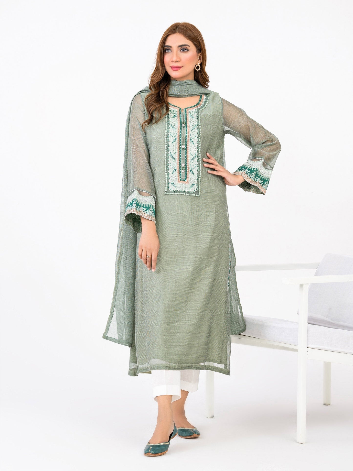 2 Piece Cotton Net Suit-Embroidered (Pret)