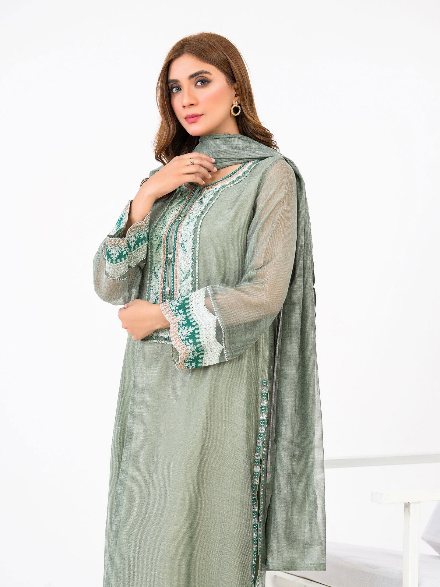 2 Piece Cotton Net Suit-Embroidered (Pret)