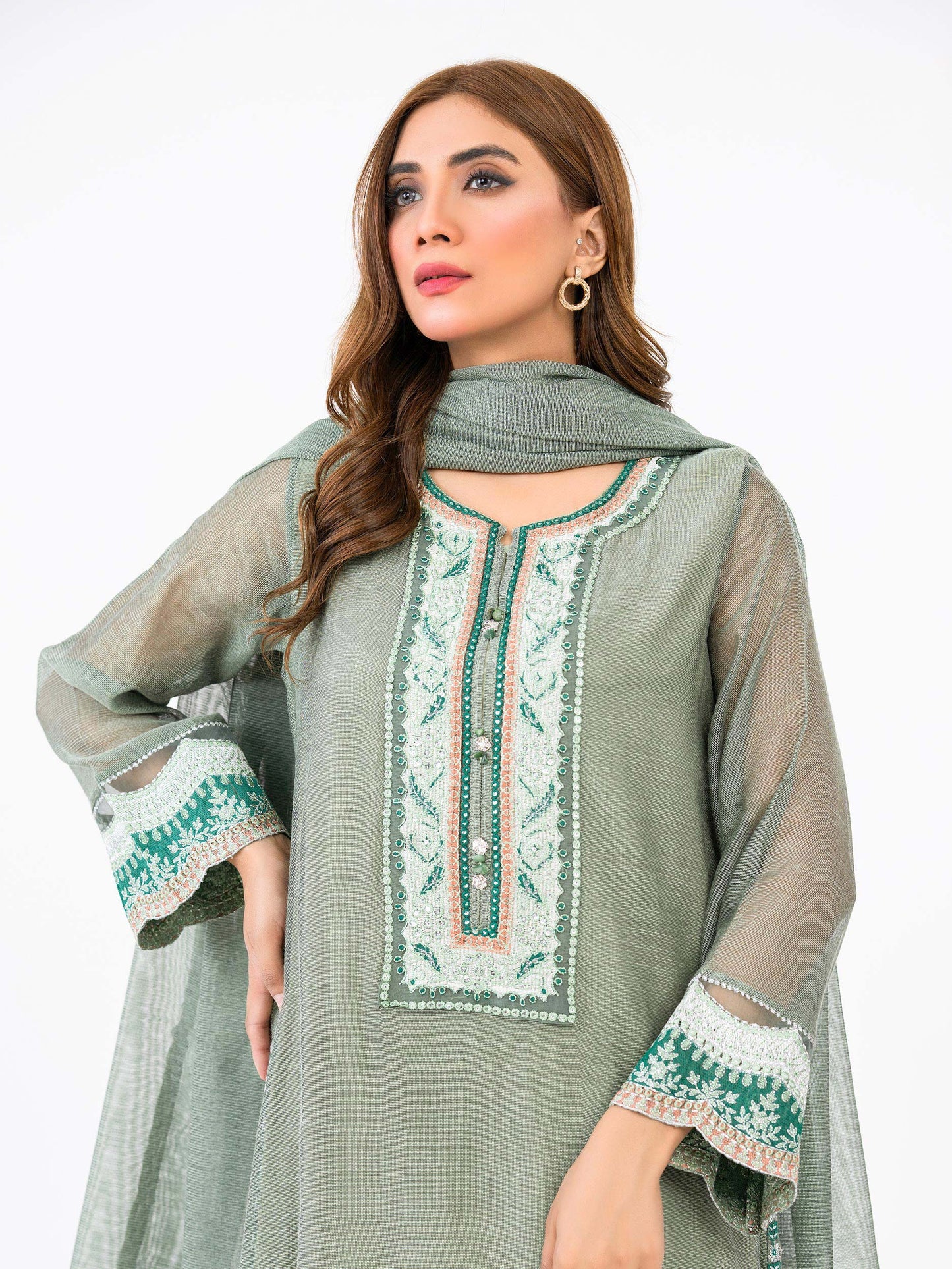 2 Piece Cotton Net Suit-Embroidered (Pret)