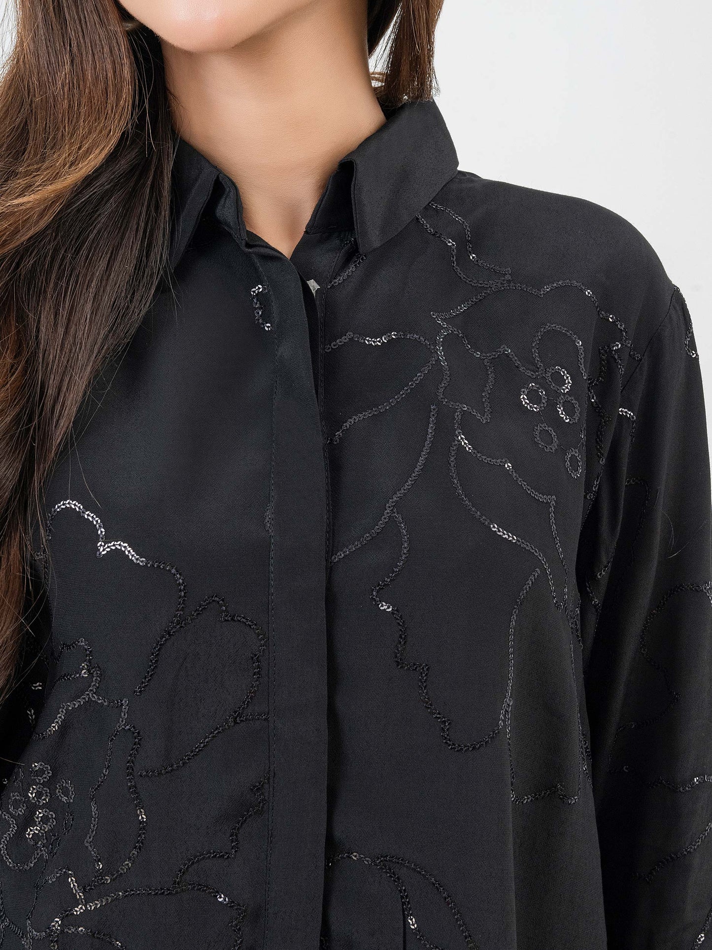 Embroidered Raw Silk Top