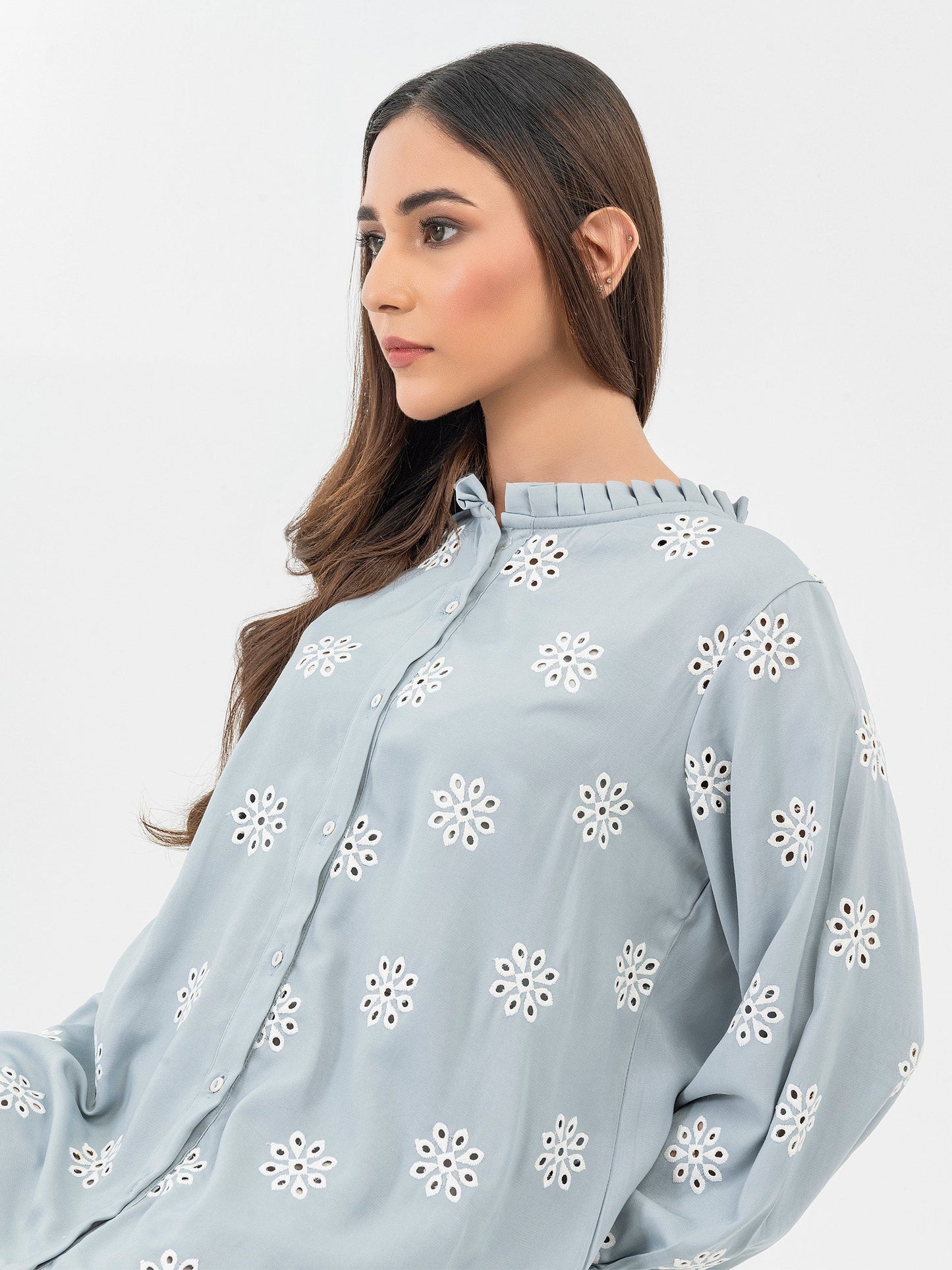 Embroidered Raw Silk Top