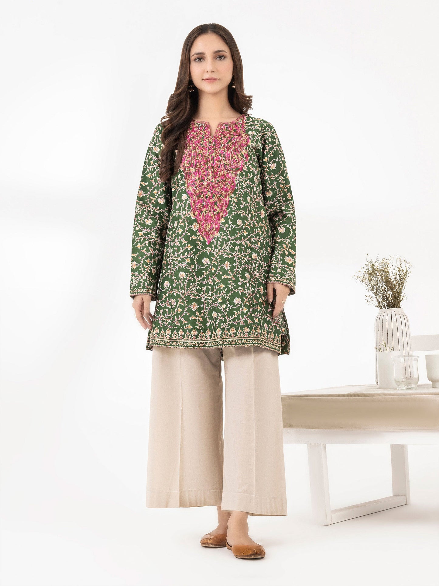 Cambric Kurti-Embroidered (Pret)