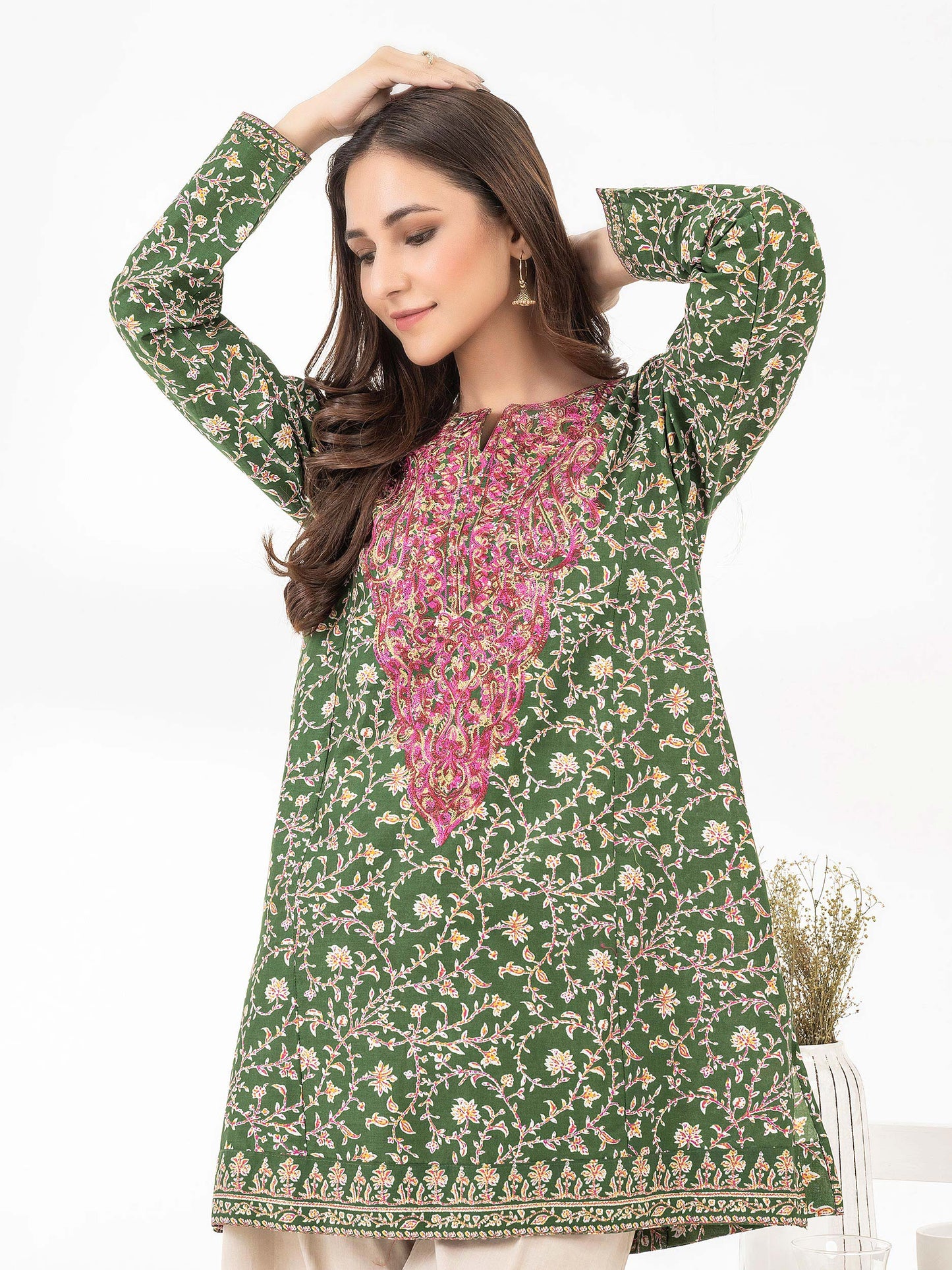 Cambric Kurti-Embroidered (Pret)