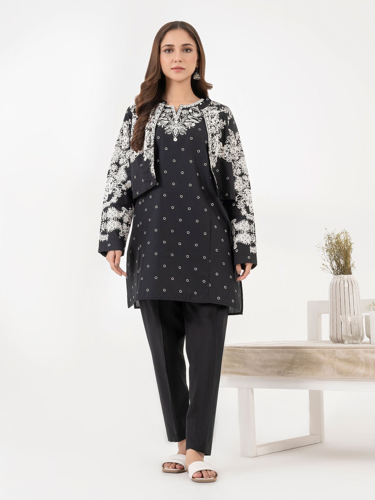 Lawn Kurti With Bolero-Emboss Print (Pret)