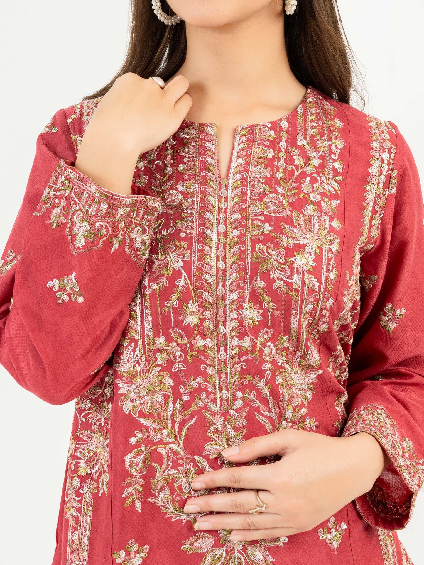 2 Piece Jacquard Suit-Embroidered (Pret)