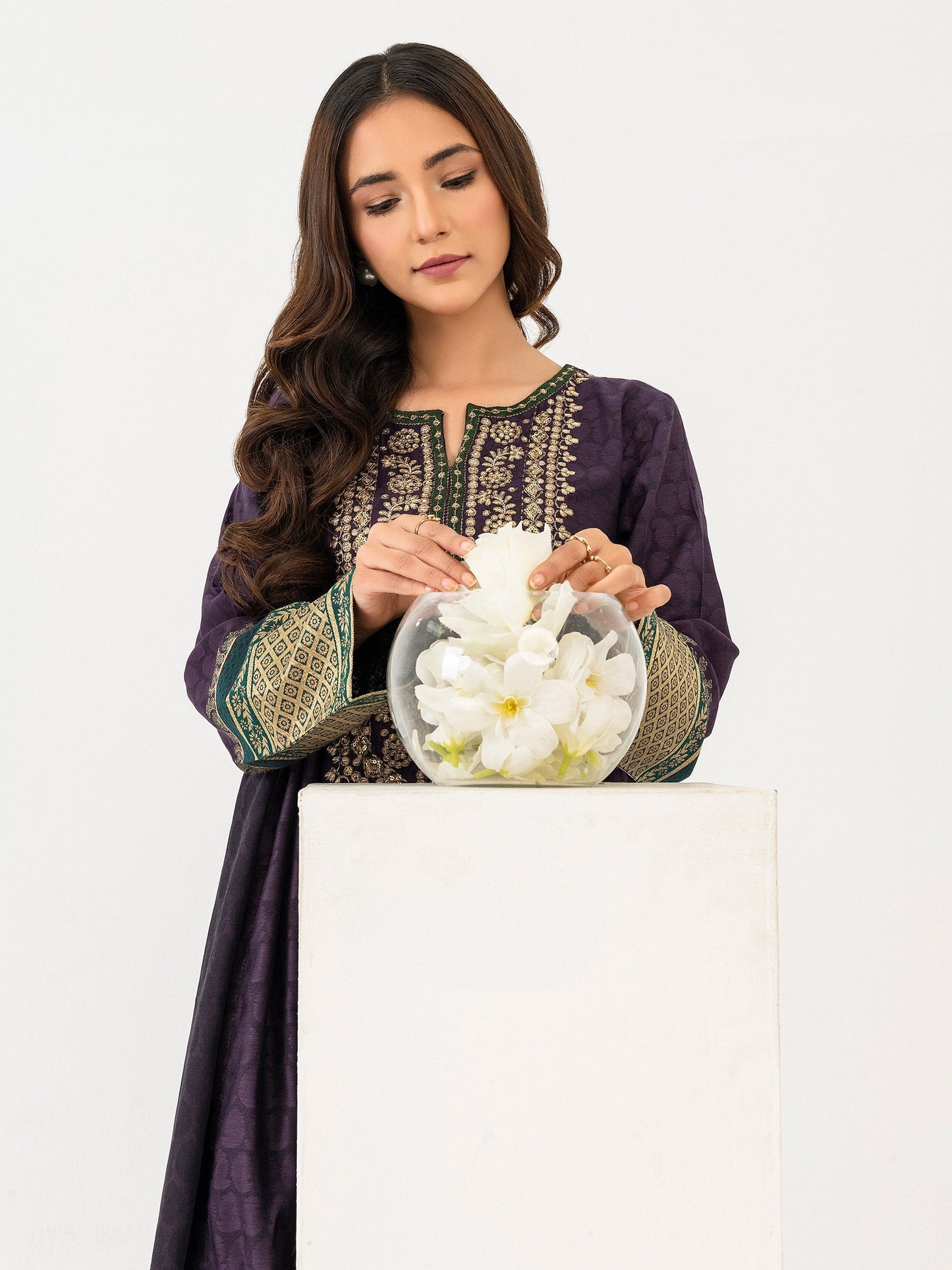 3 Piece Jacquard Suit-Embroidered (Pret)