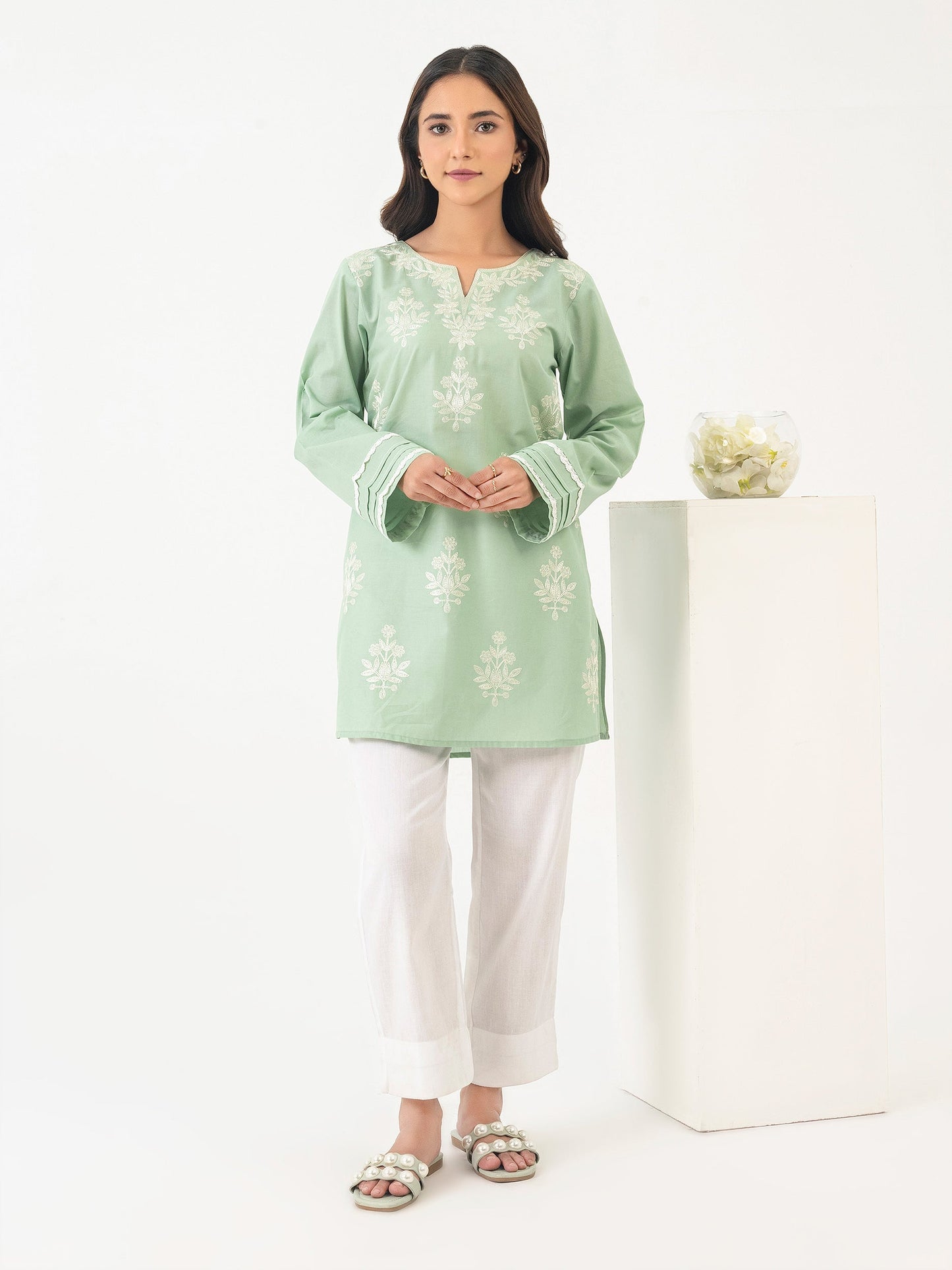 Cambric Kurti-Embroidered (Pret)