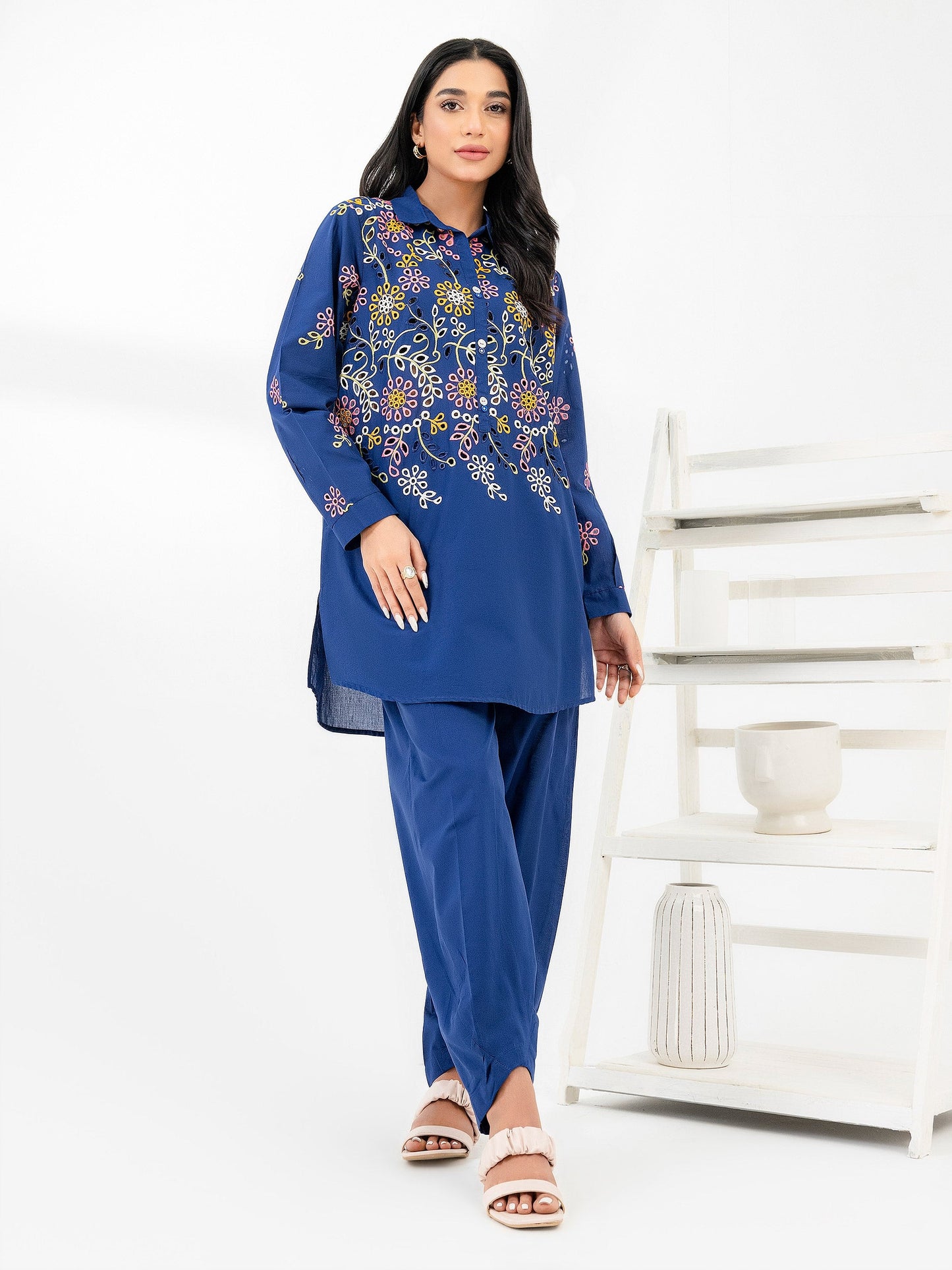 Cambric Co-Ord Set-Embroidered (Pret)