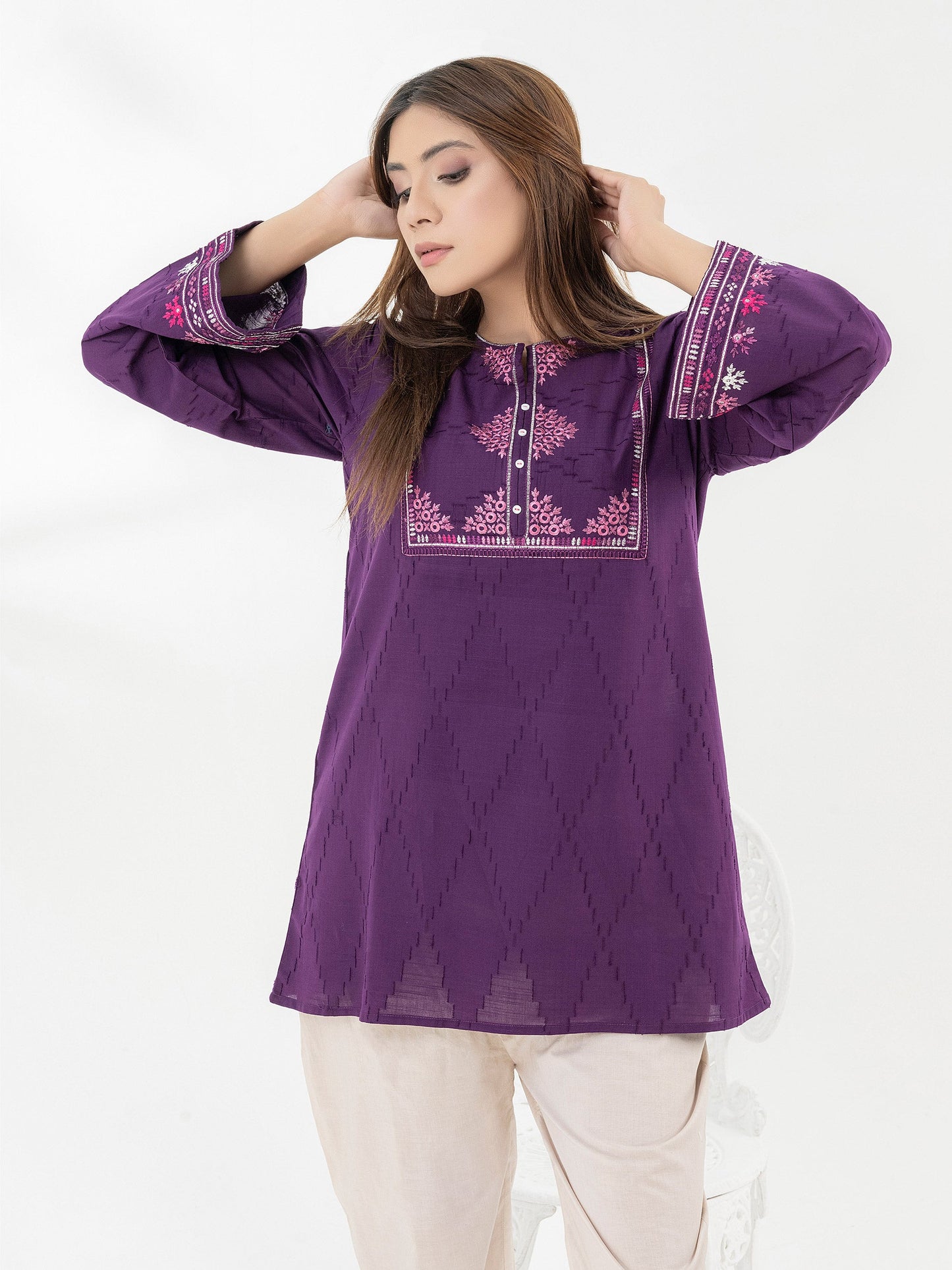 Jacquard Kurti-Embroidered (Pret)