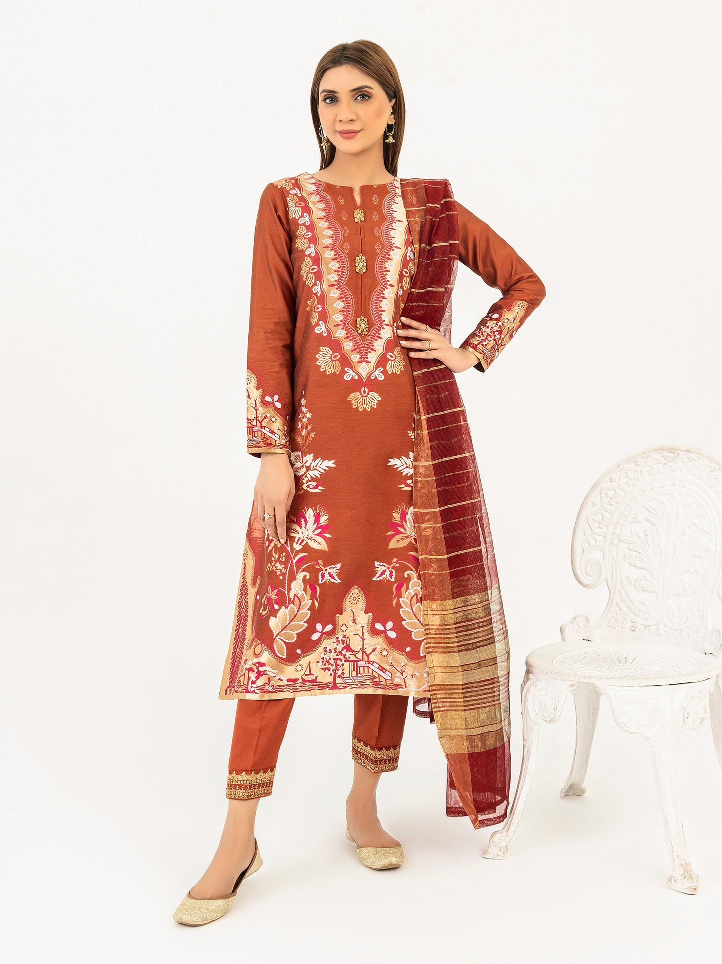 3 Piece Jacquard Suit-Embroidered(Pret)