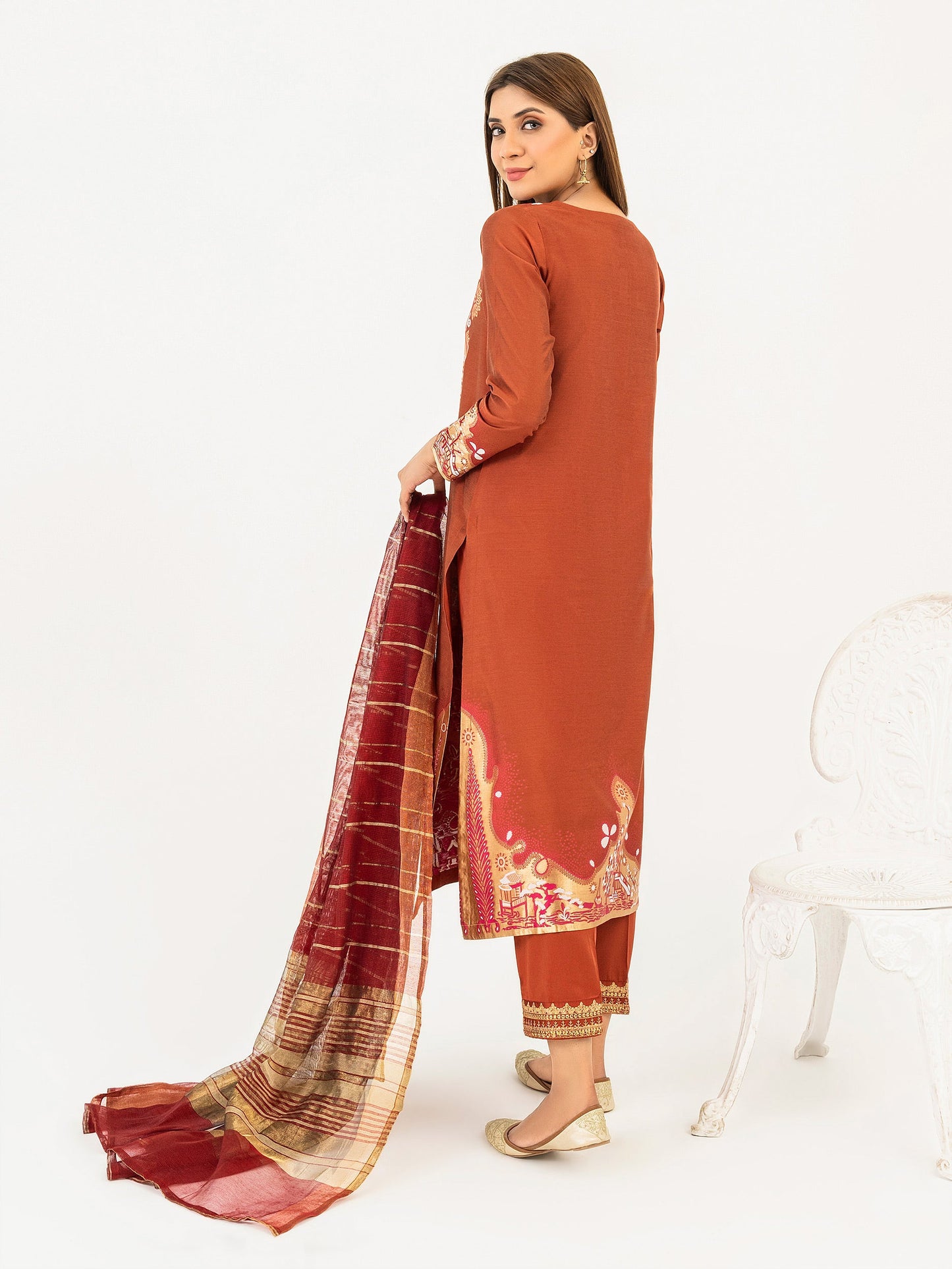 3 Piece Jacquard Suit-Embroidered(Pret)