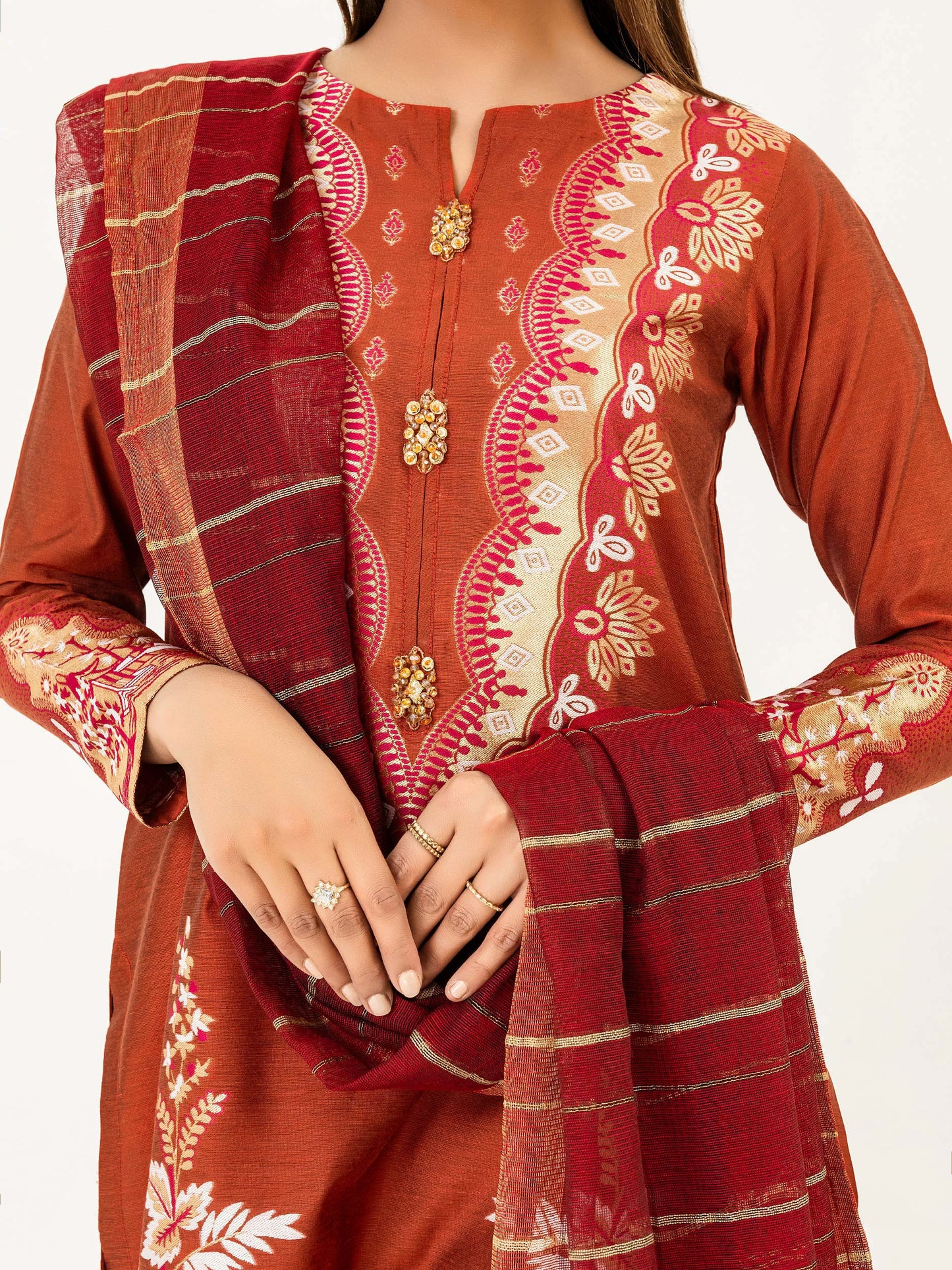 3 Piece Jacquard Suit-Embroidered(Pret)