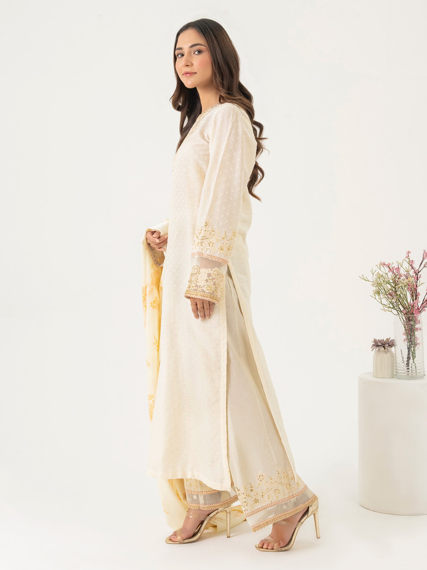 3 Piece Jacquard Suit-Embroidered(Pret)