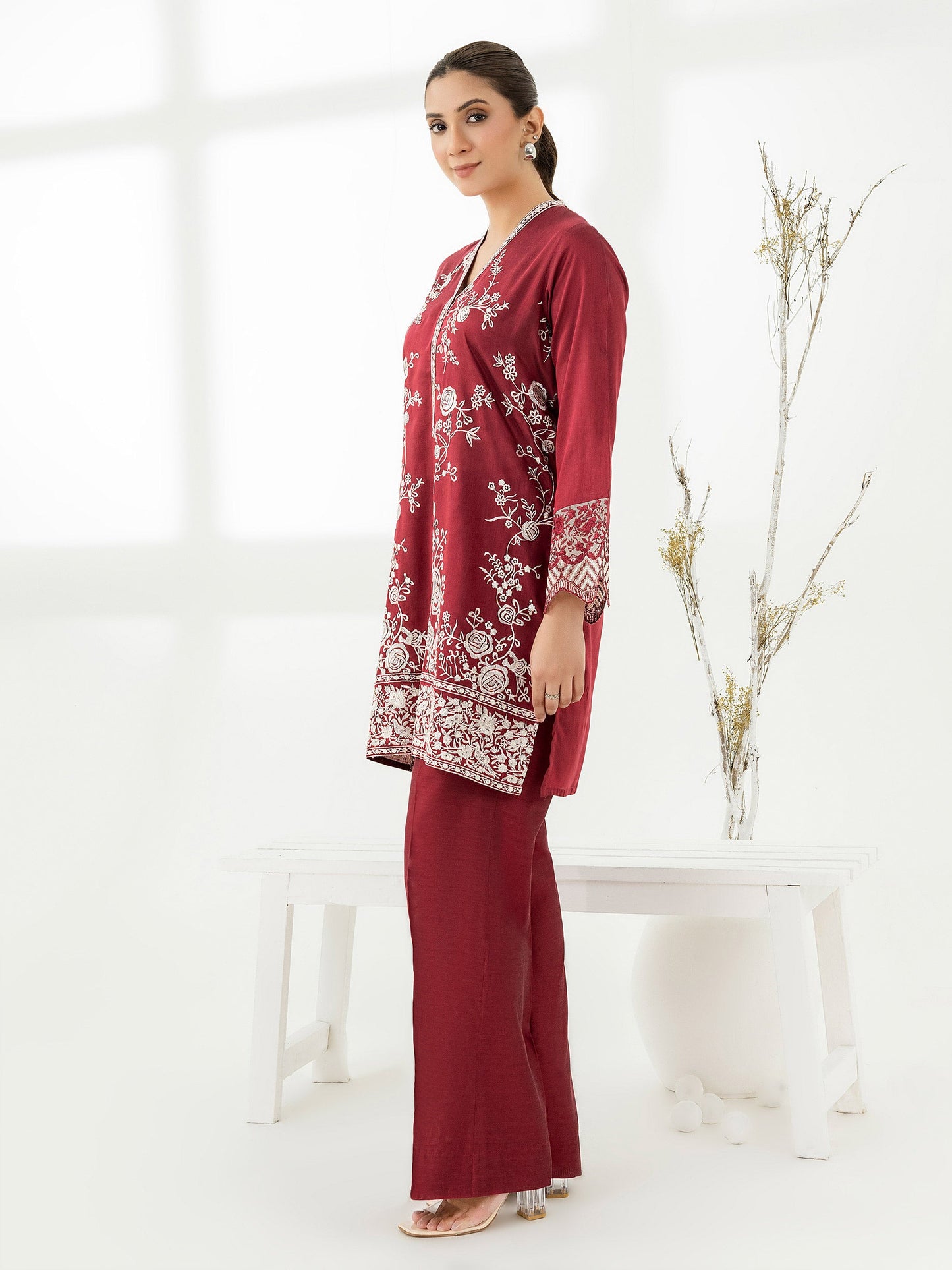 2 Piece Raw Silk Suit-Emmbroidered (Pret)