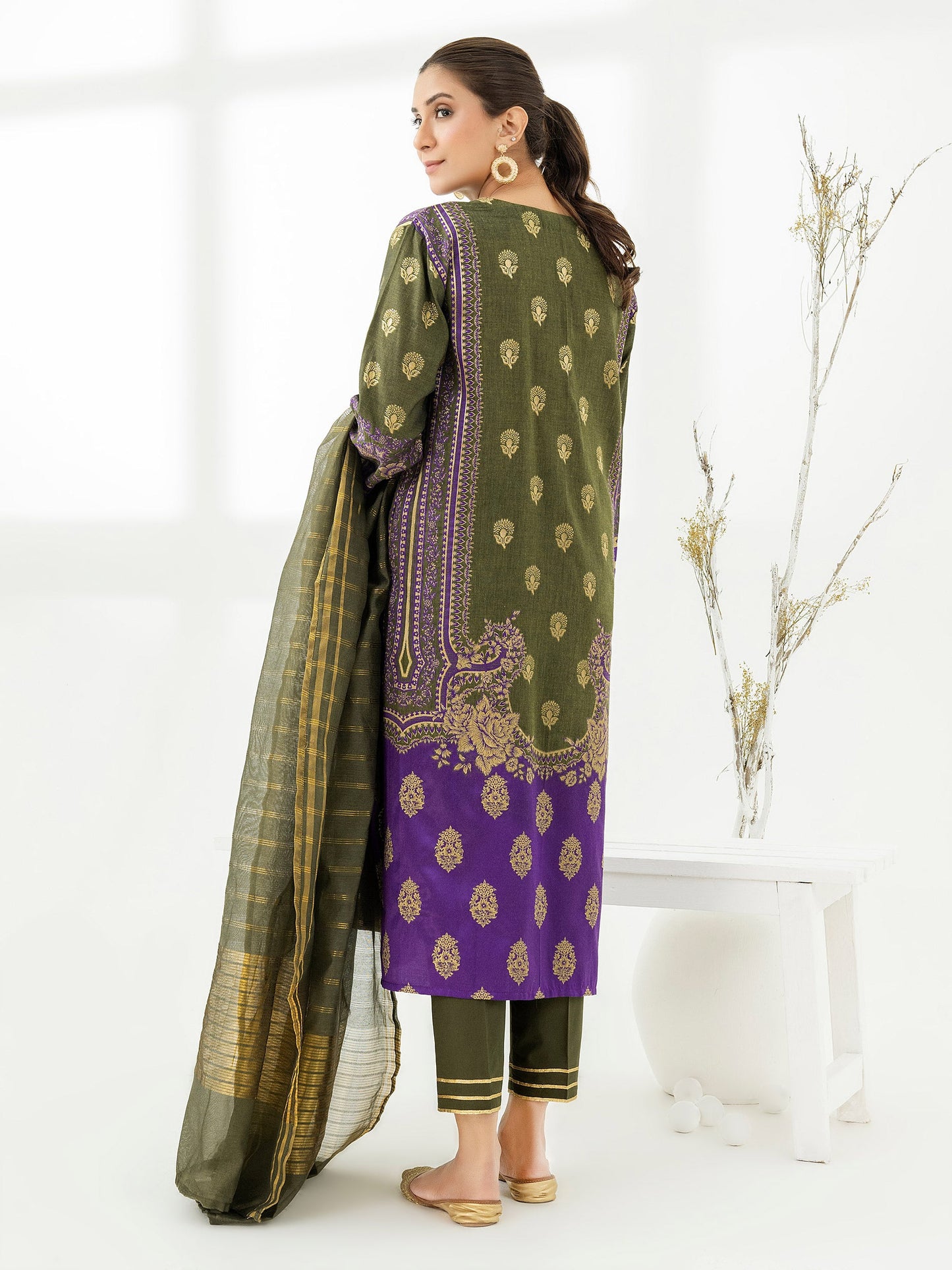 3 Piece Jacquard Suit-Embroidered (Pret)