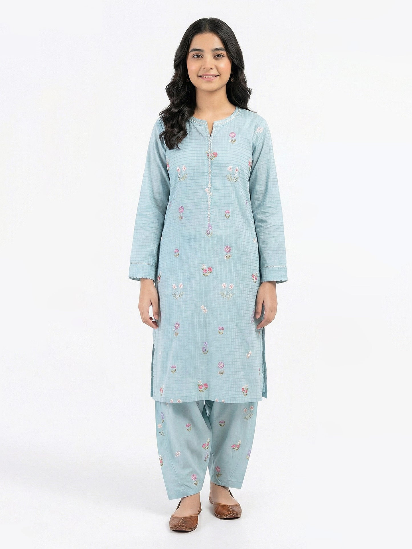 2 Piece Lawn Texture Suit- Embroidered (Pret)