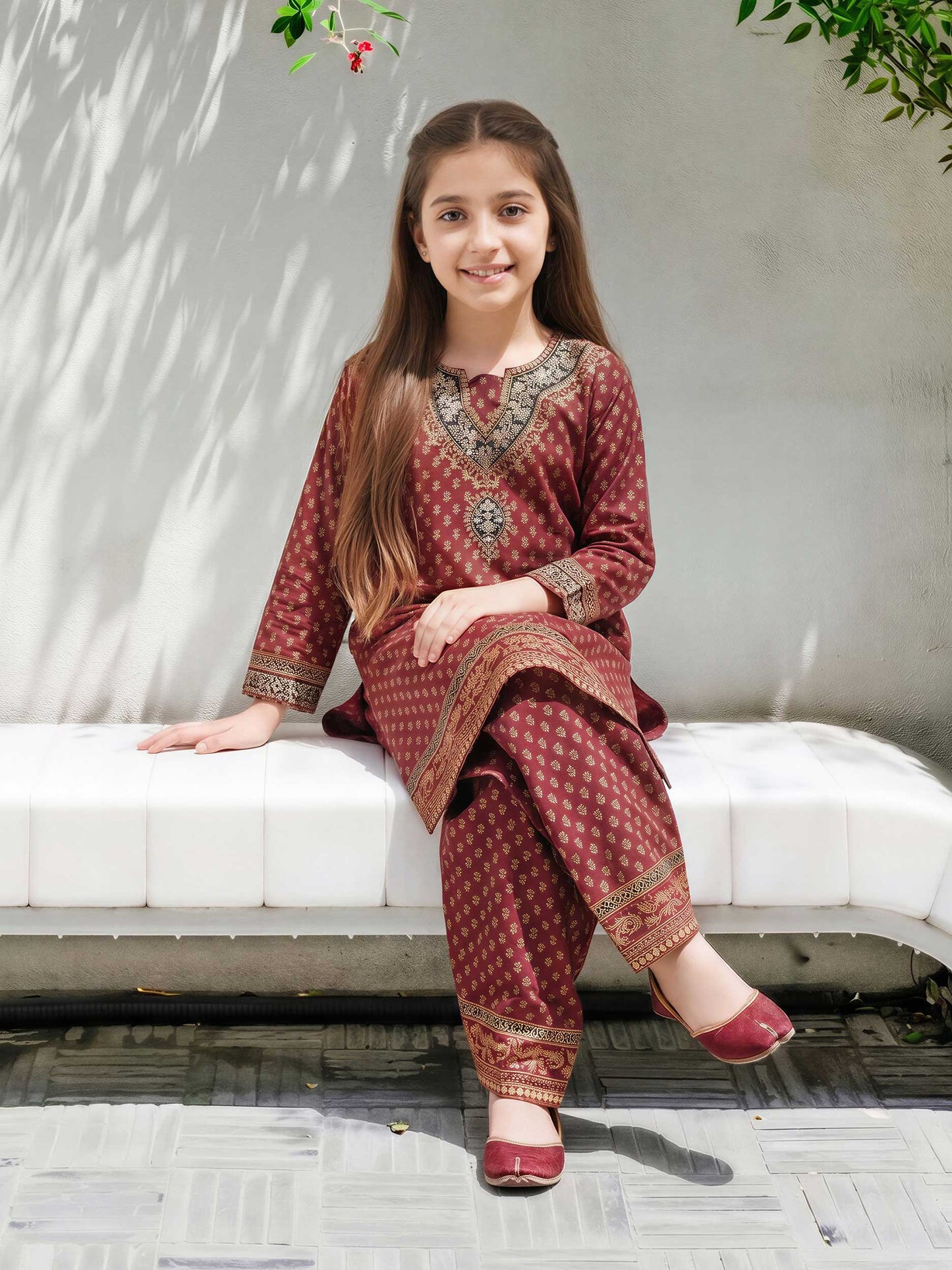 2 Piece Satin Suit- Embroidered (Pret)