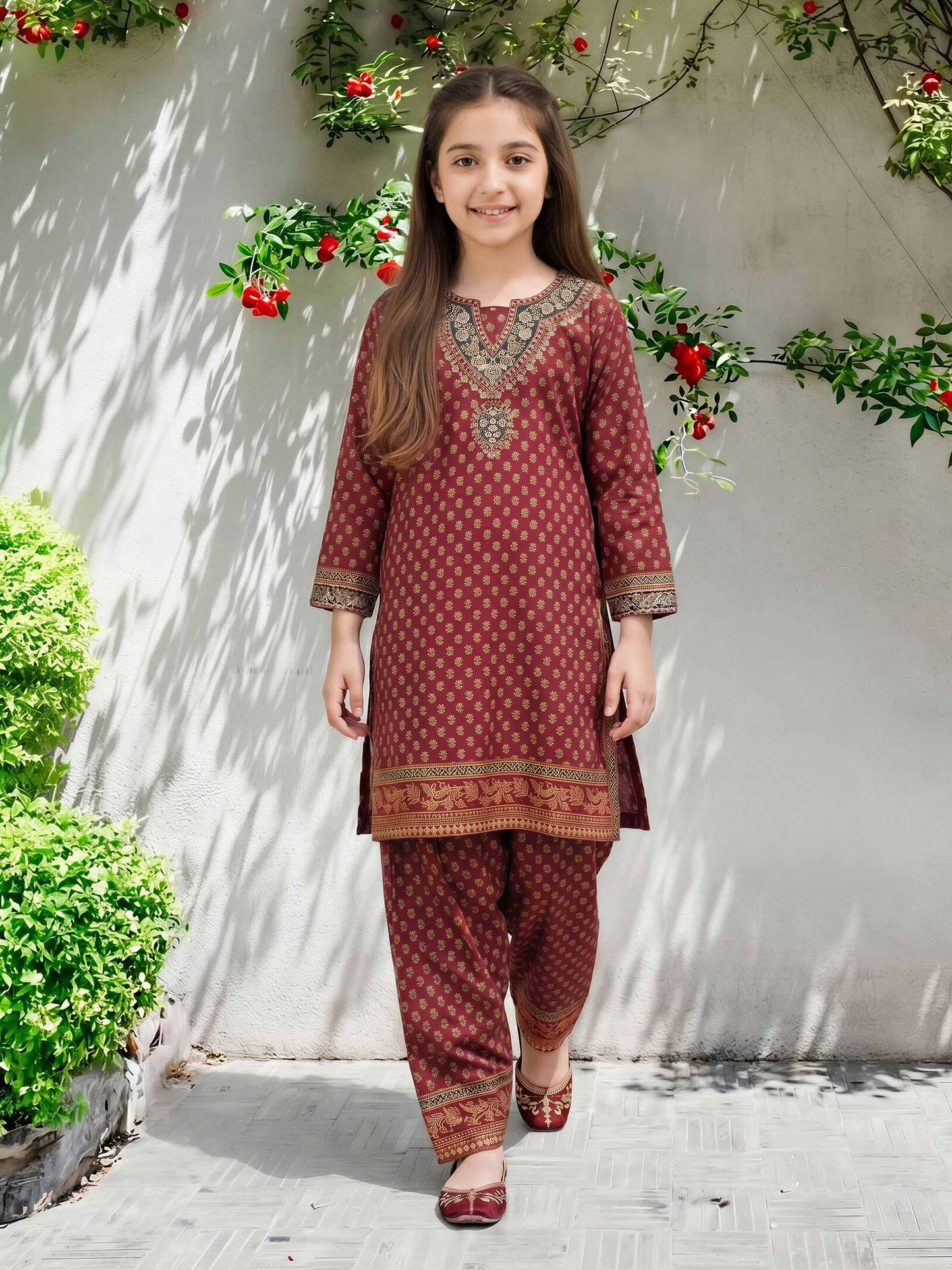2 Piece Satin Suit- Embroidered (Pret)