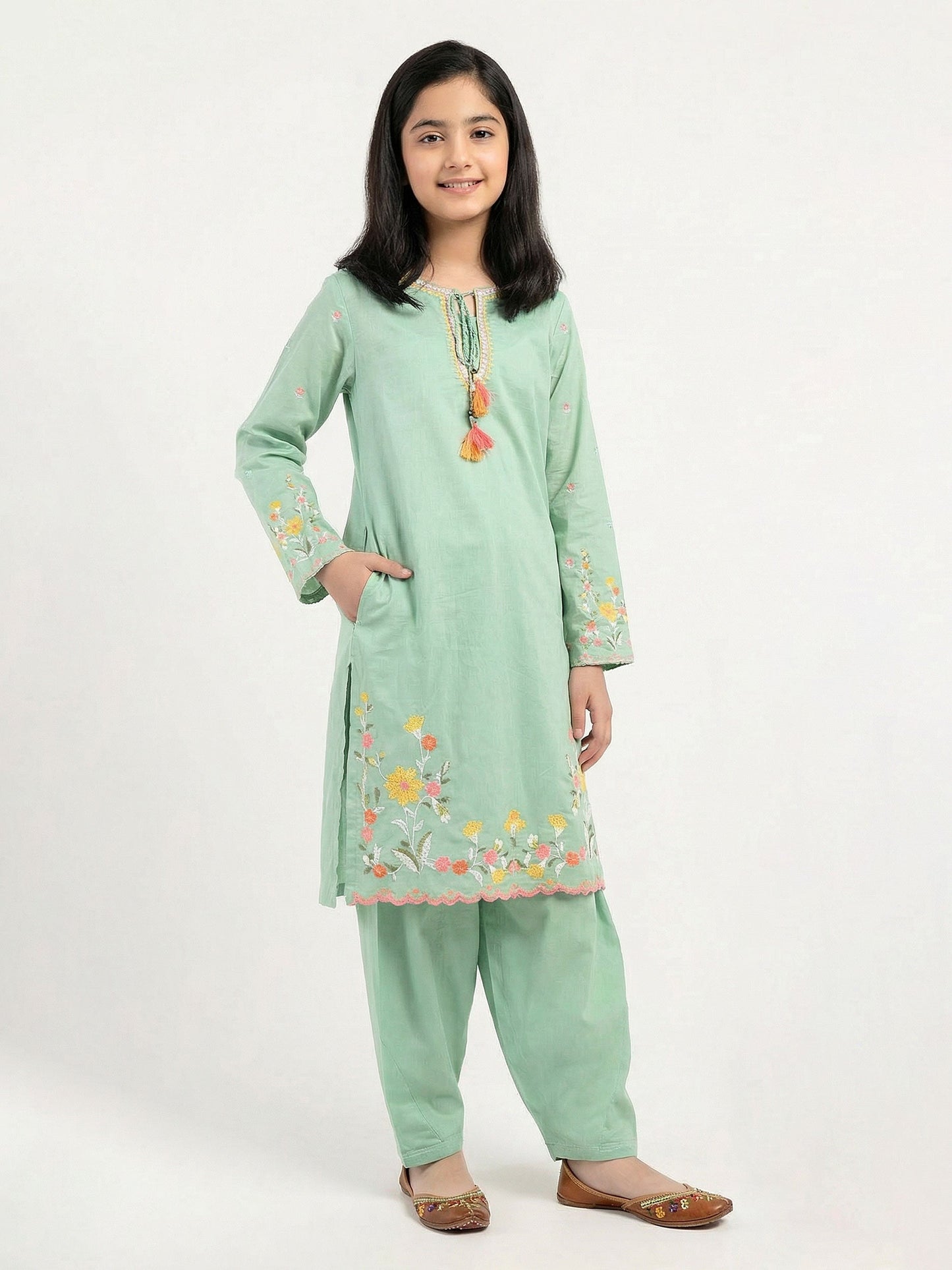 2 Piece Cambric Suit- Embroidered (Pret)