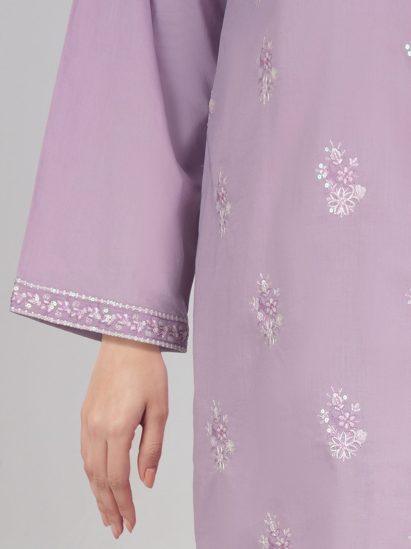 2 Piece Cambric Slub Suit- Embroidered (Pret)