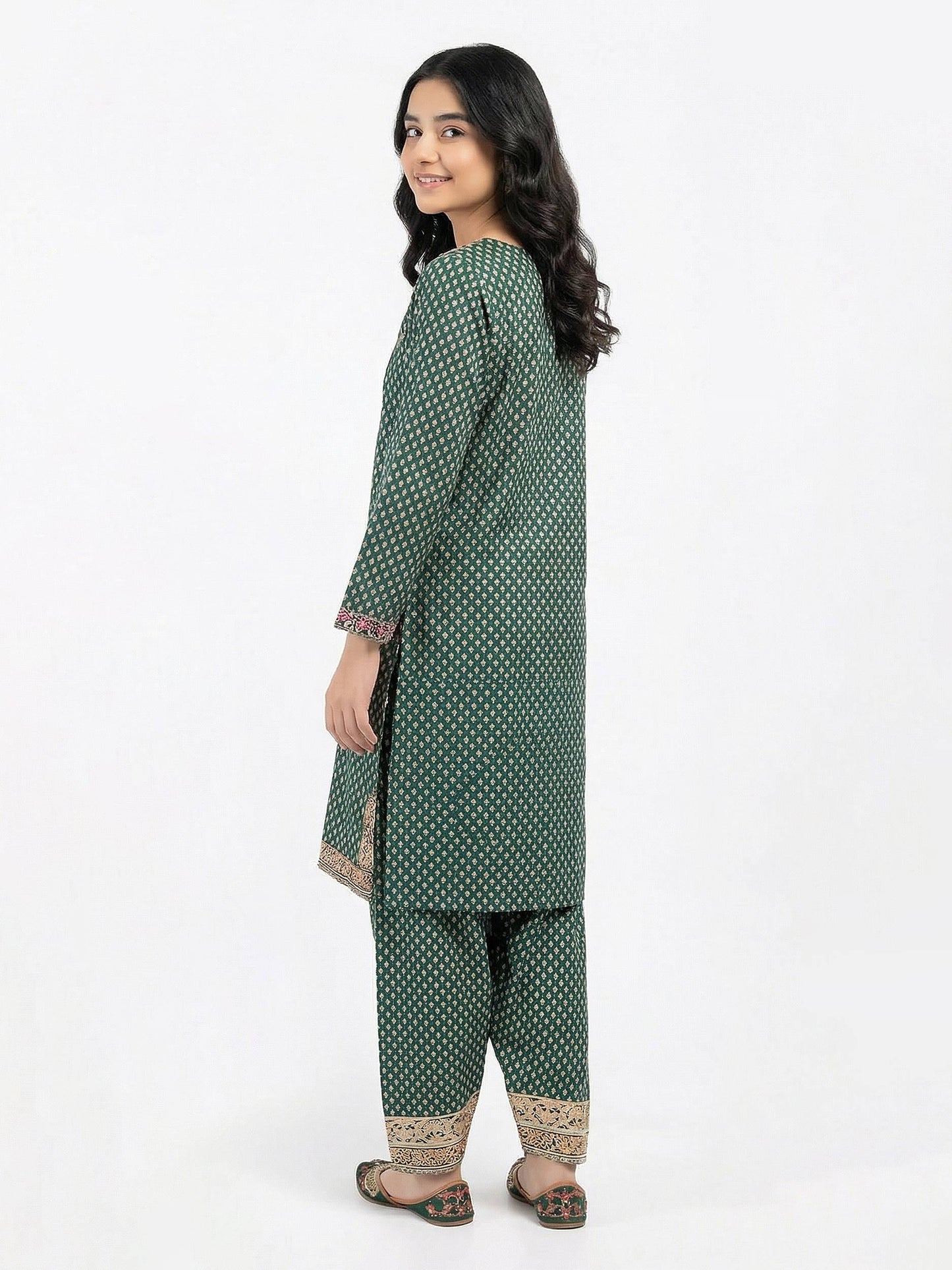 2 Piece Satin Suit- Embroidered (Pret)